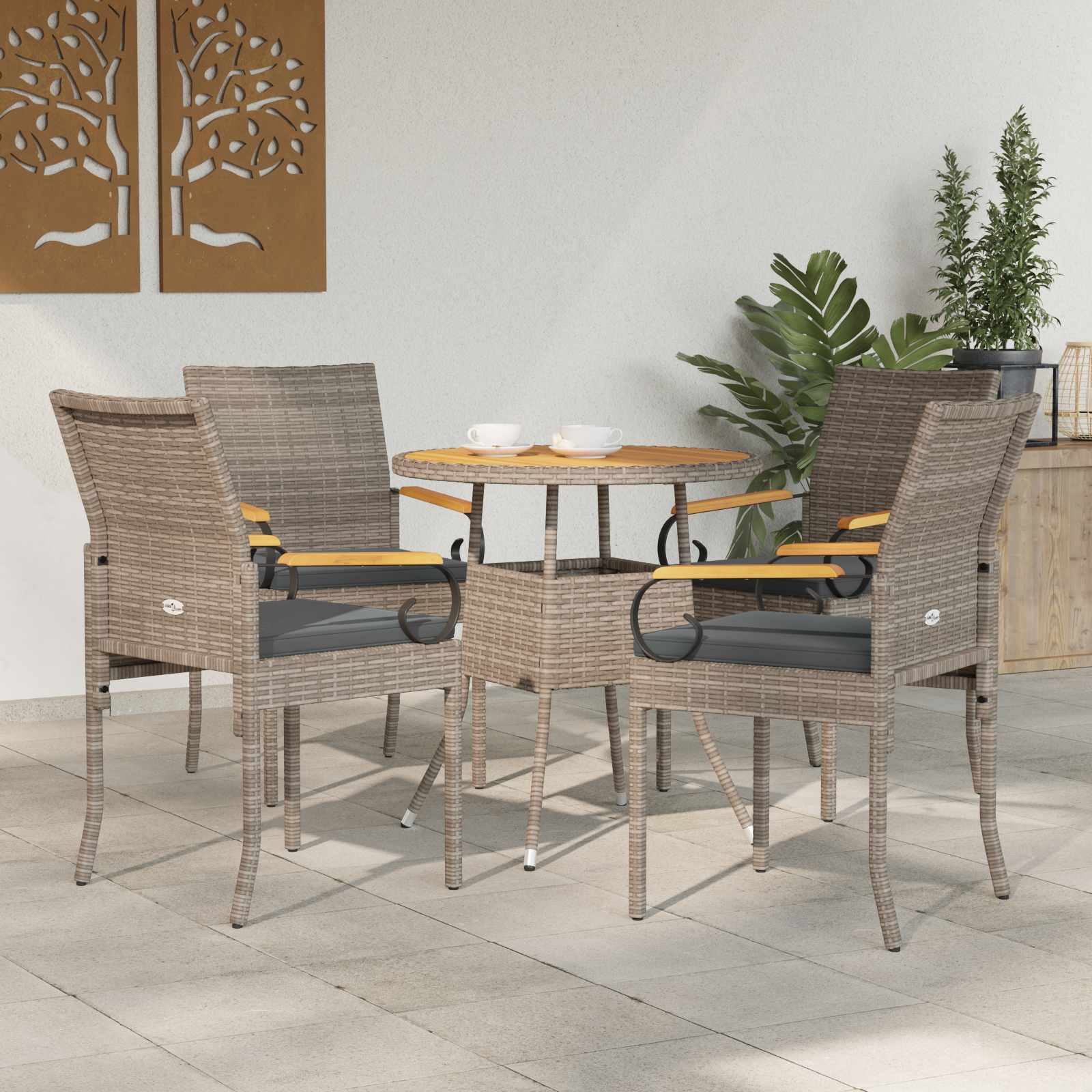 Gartenstühle 4 pcs Grau und Dunkelgrau Poly-Rattan und Akazie