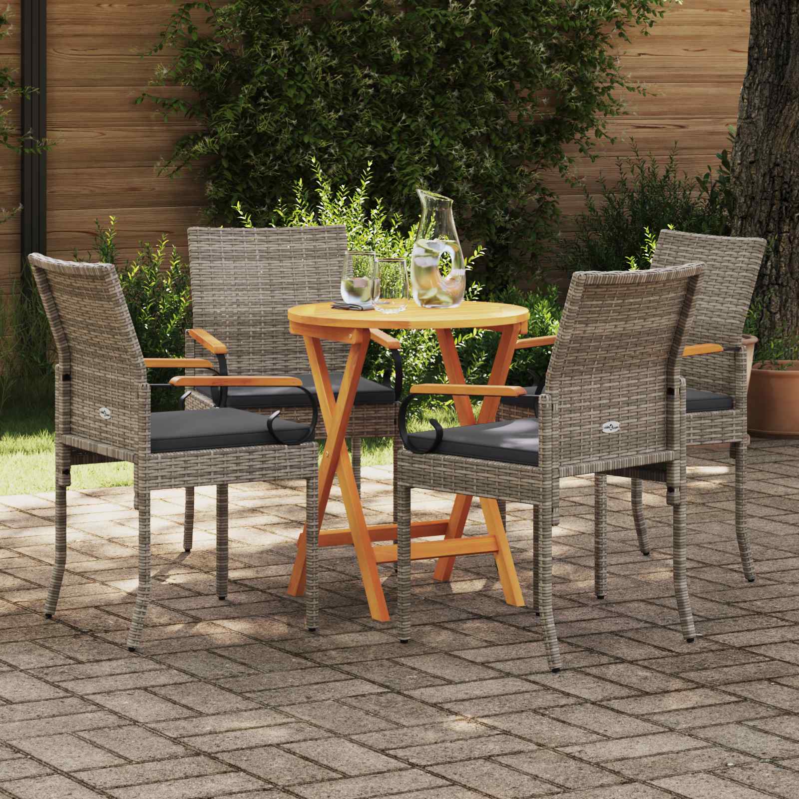 Gartenstühle 4 pcs Grau und Dunkelgrau Poly-Rattan und Akazie