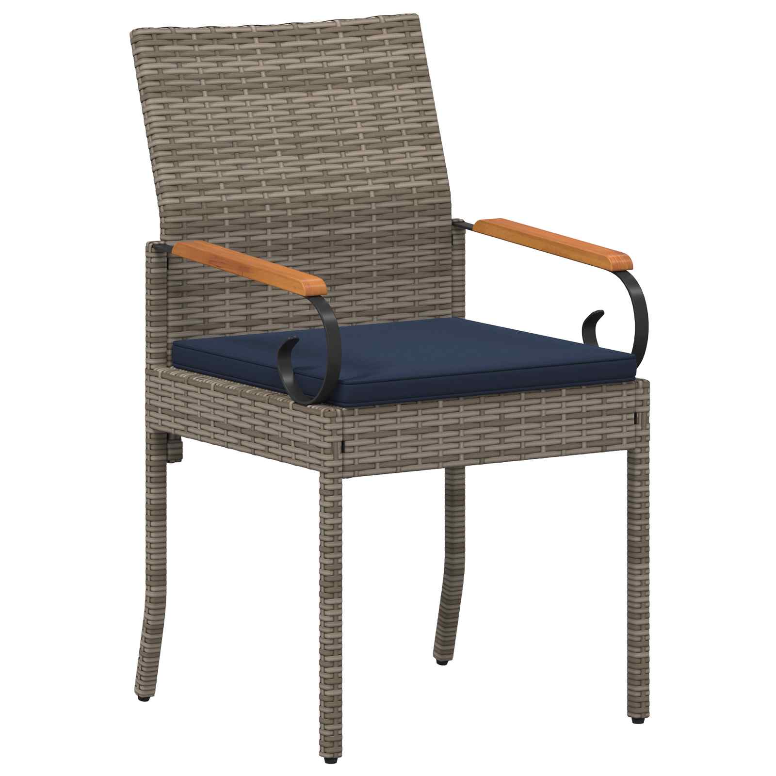 Gartenstühle 4 pcs Grau und Marineblau Poly-Rattan und Akazie