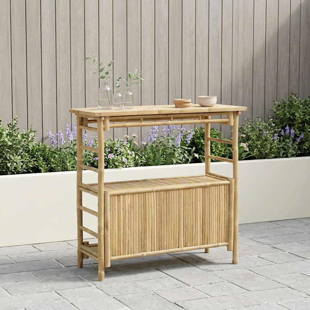 Outdoor Bartisch mit Speicher Natur 110 x 50 x 105 cm Bambus