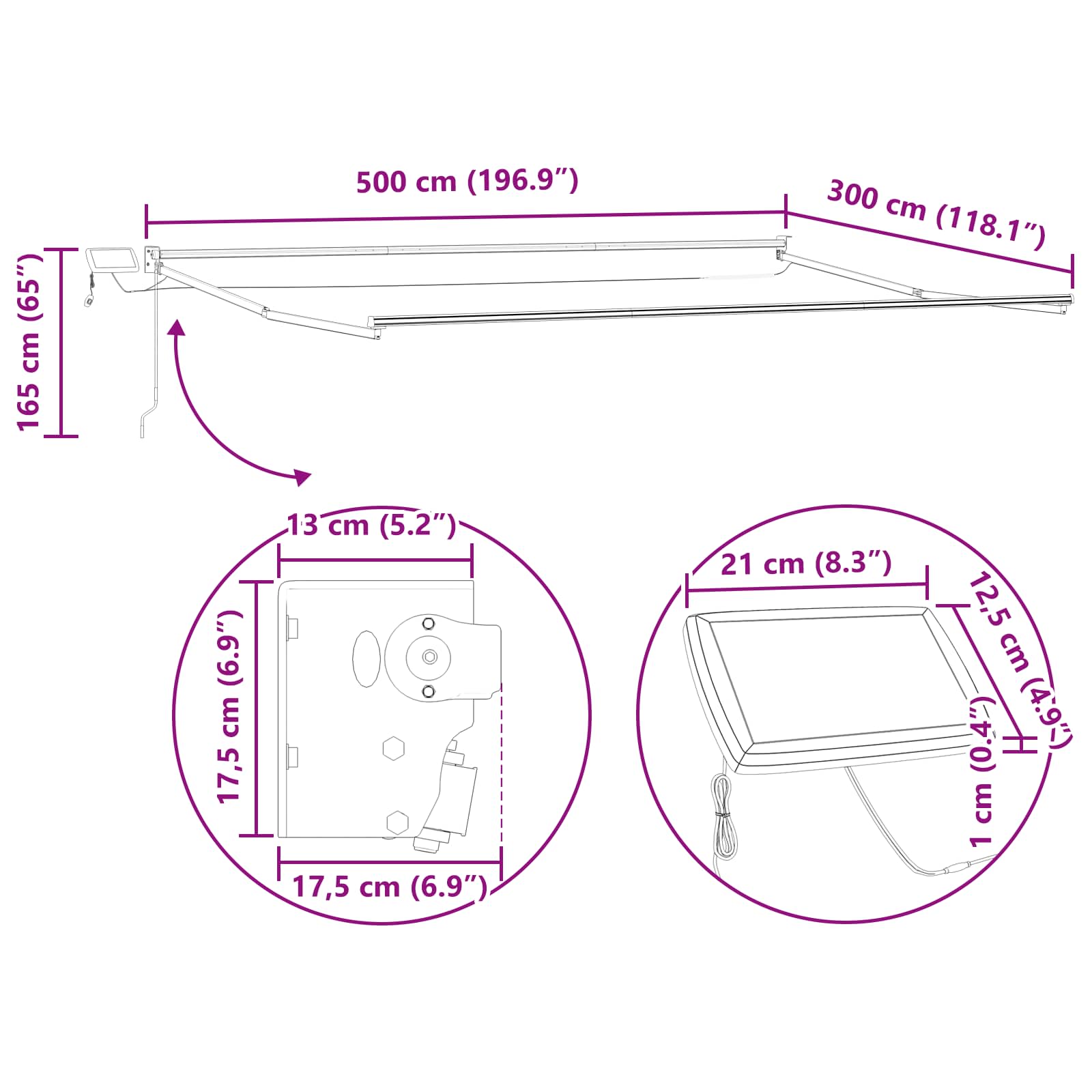 Elektrisches Markisenrahmen Weiß 5 x 3 m Aluminium