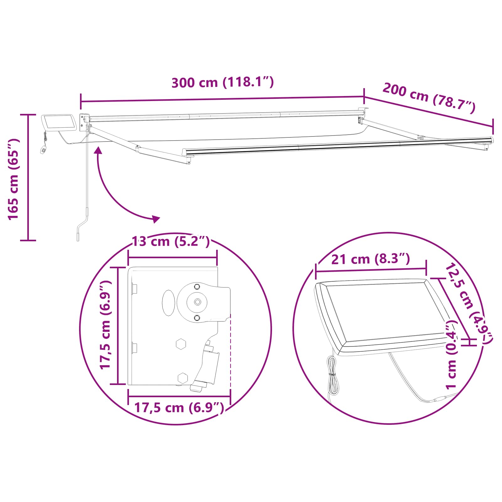 Elektrisches Markisenrahmen Anthrazit 3 x 2 m Aluminium
