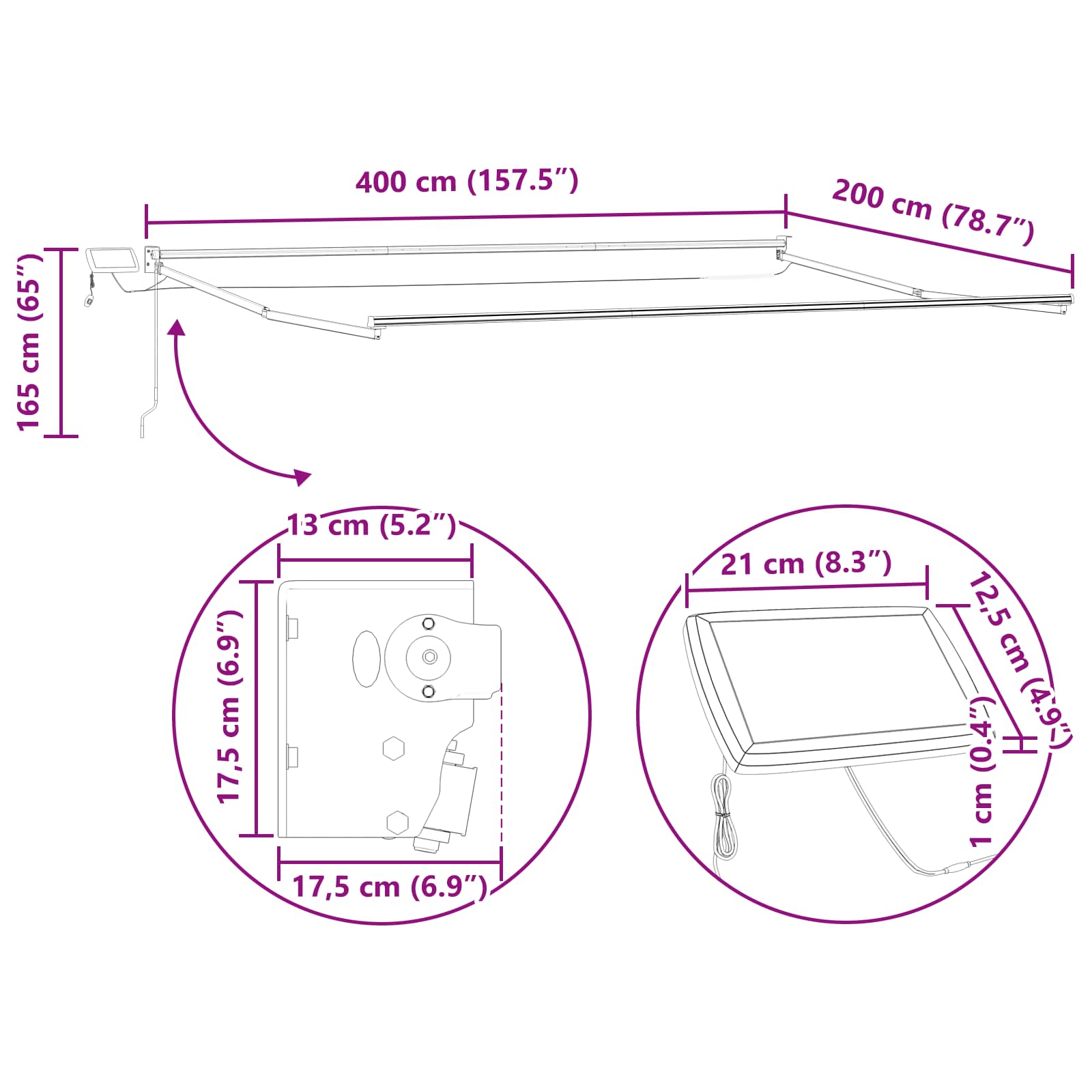 Elektrisches Markisenrahmen Anthrazit 4 x 2 m Aluminium