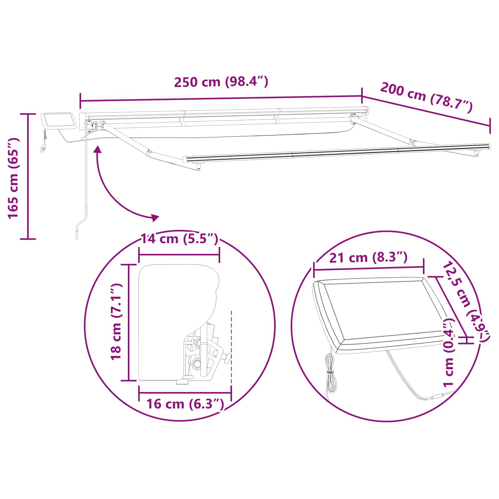 Manueller Markisenrahmen mit LEDs Anthrazit 2,5 x 2 m Aluminium