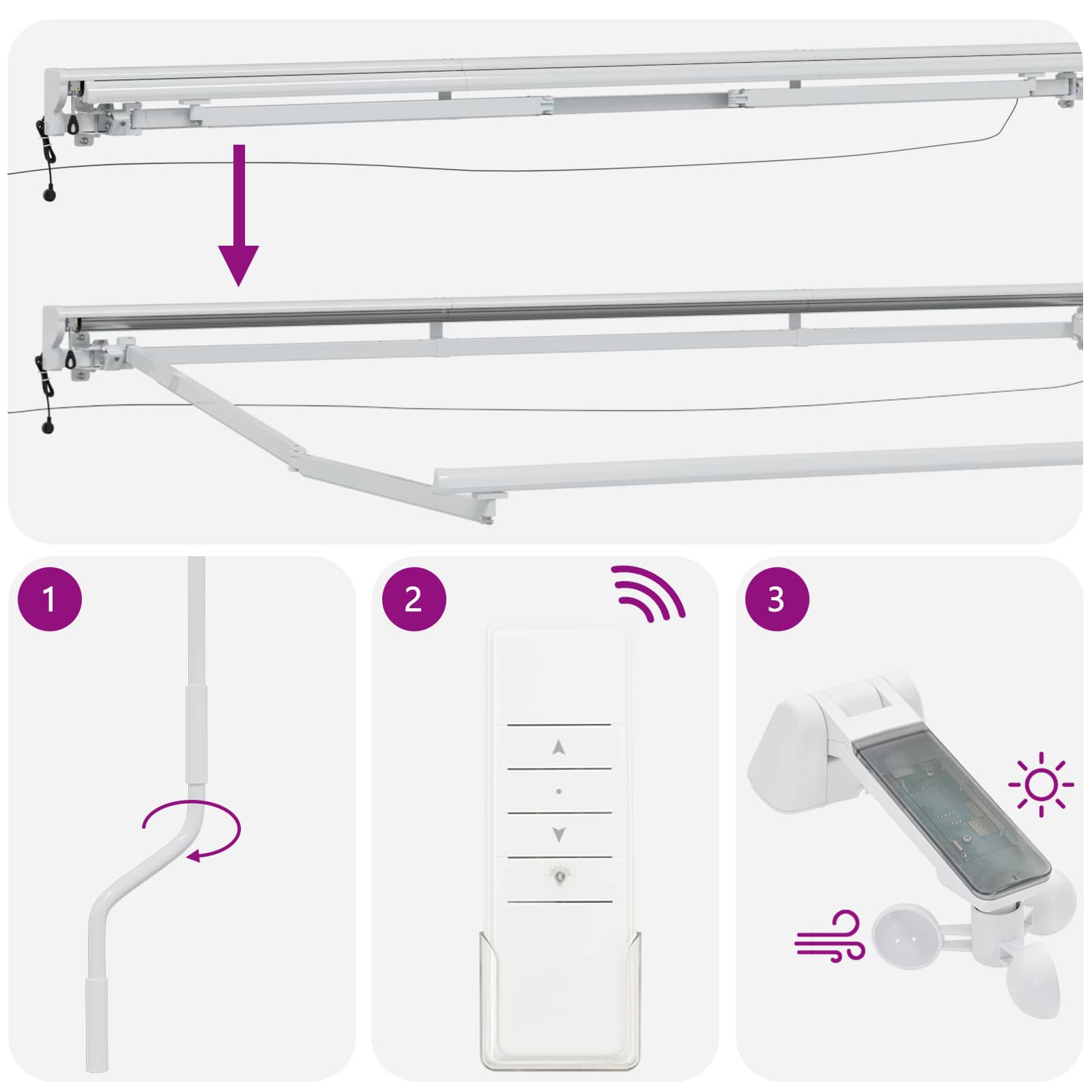 Elektrische Markisenrahmen mit LEDs Weiß 3 x 2 m Aluminium