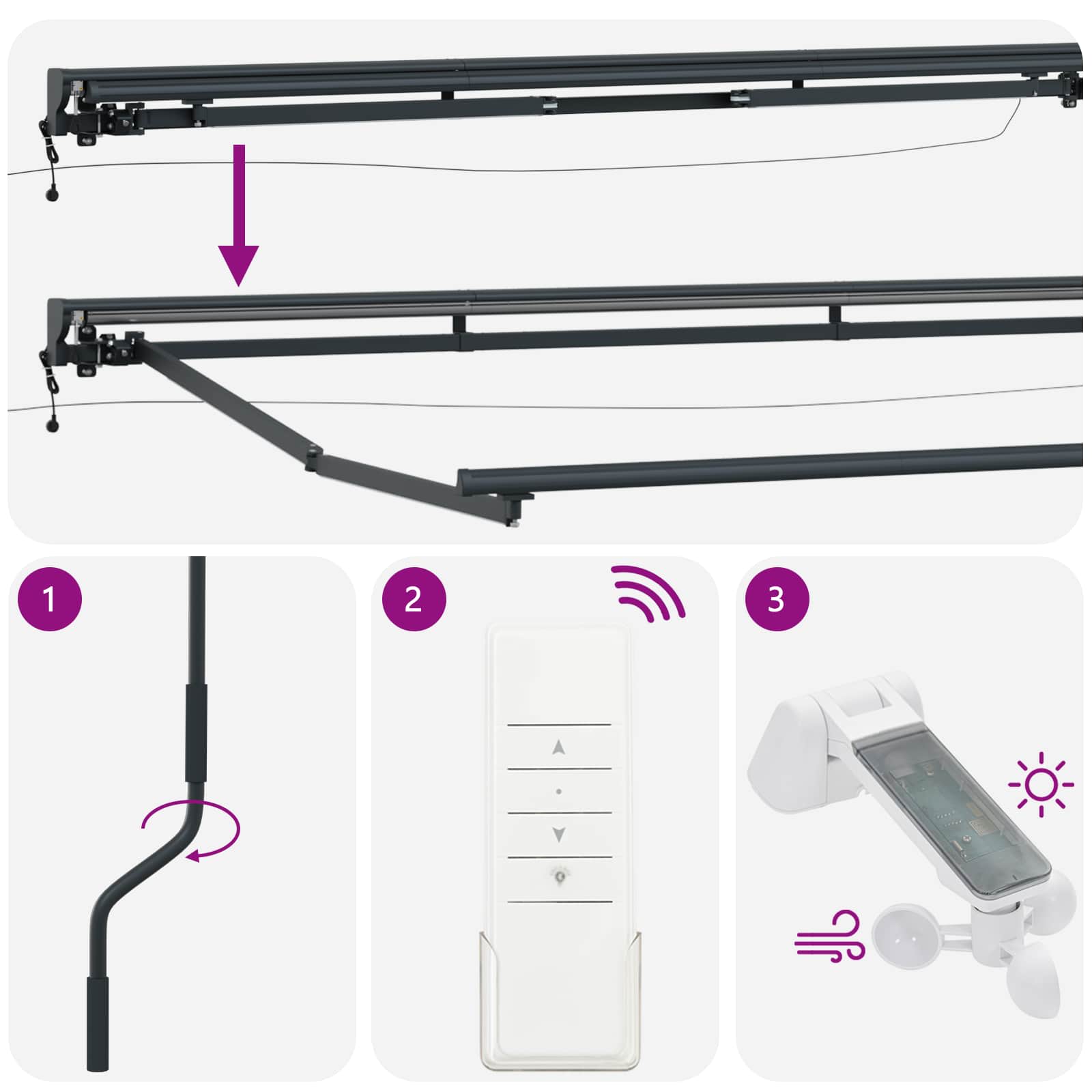 Elektrische Markisenrahmen mit LEDs Anthrazit 2,5 x 2 m