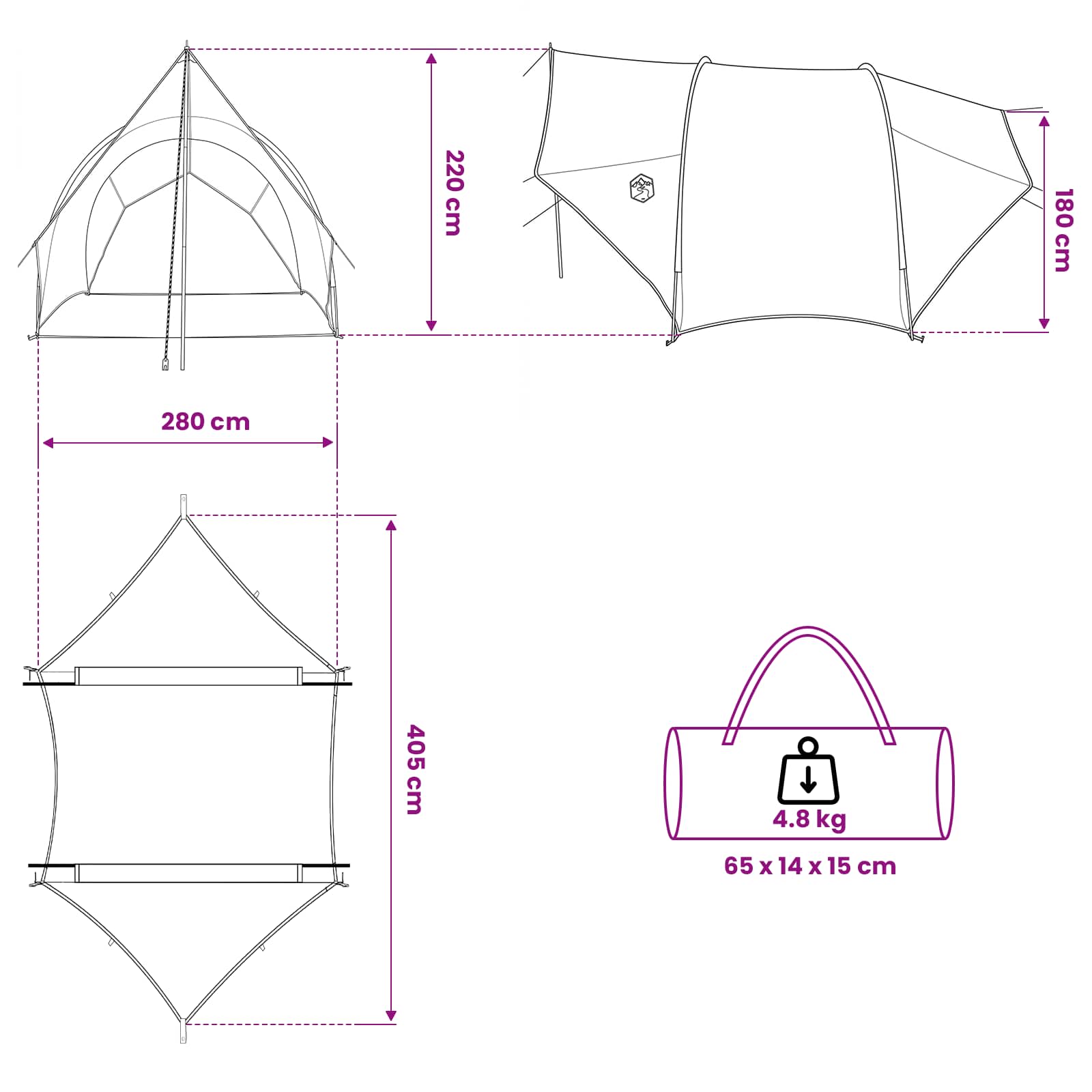 Heck-Awnings wasserfest Olivegrün 405 x 280 x 220 cm