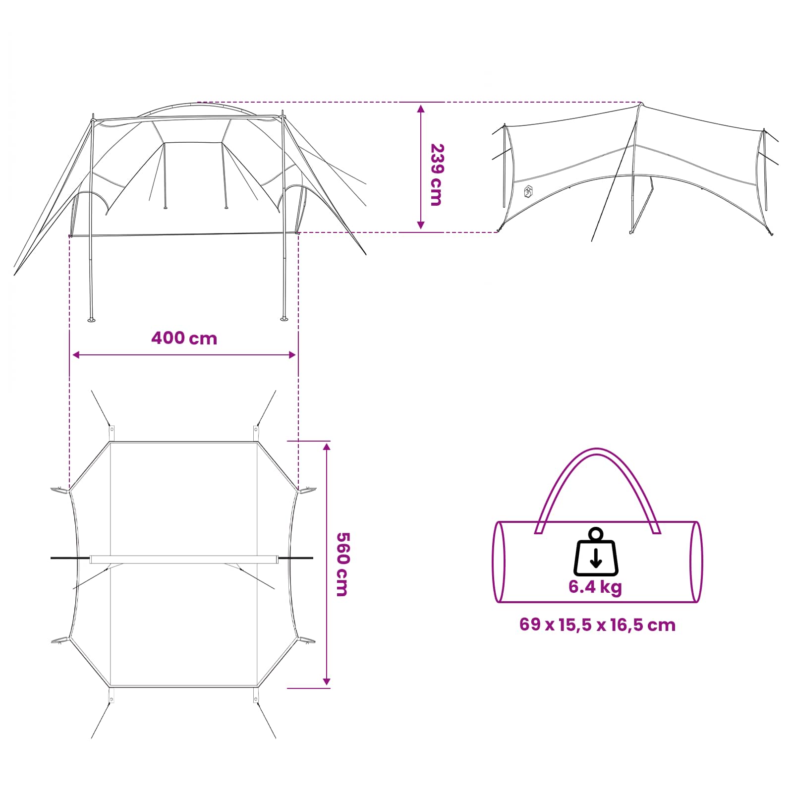 Camping Tarp Wasserfest Grün 550 x 400 x 230 cm
