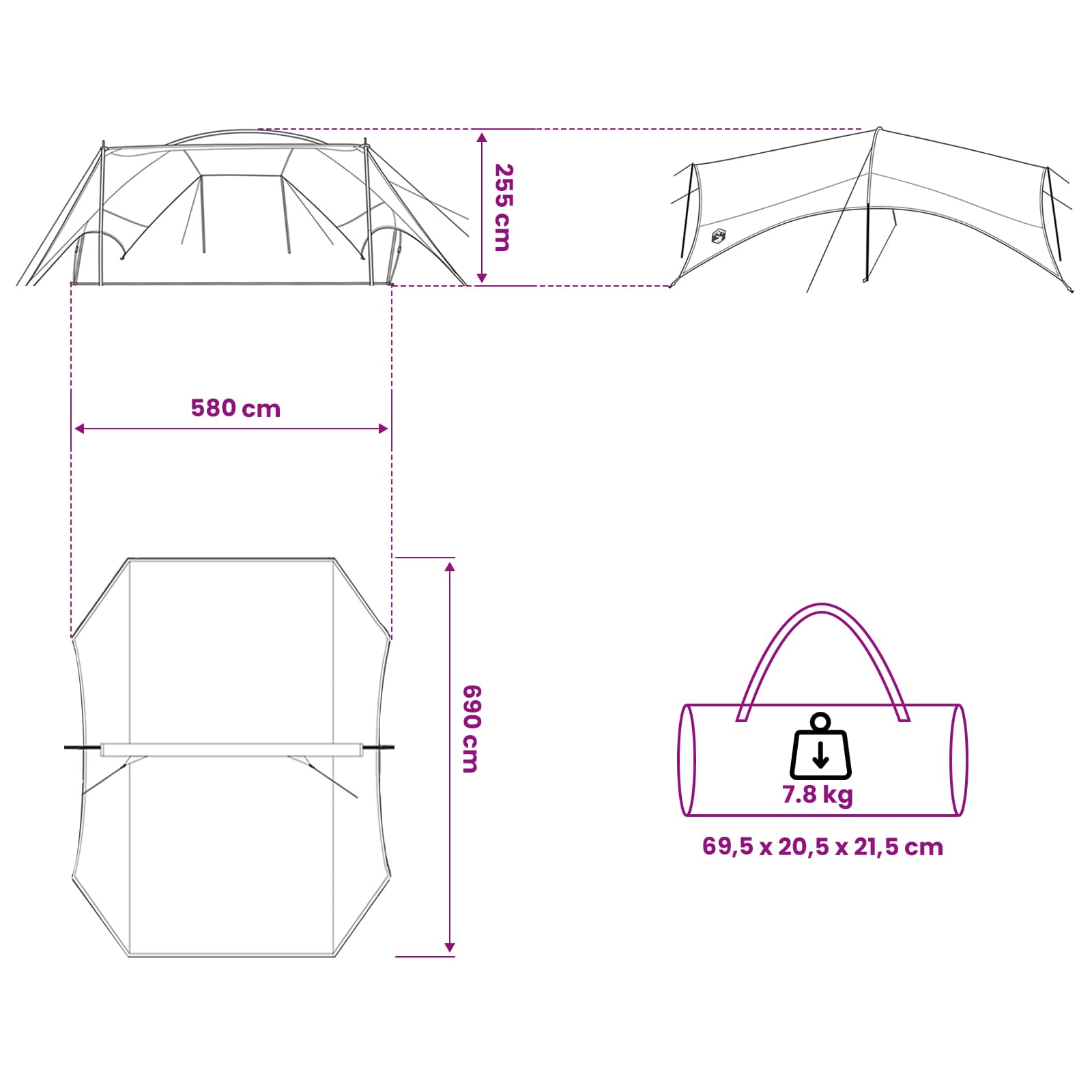 Camping Tarp Wasserfest Olivegrün 695 x 580 x 200 cm