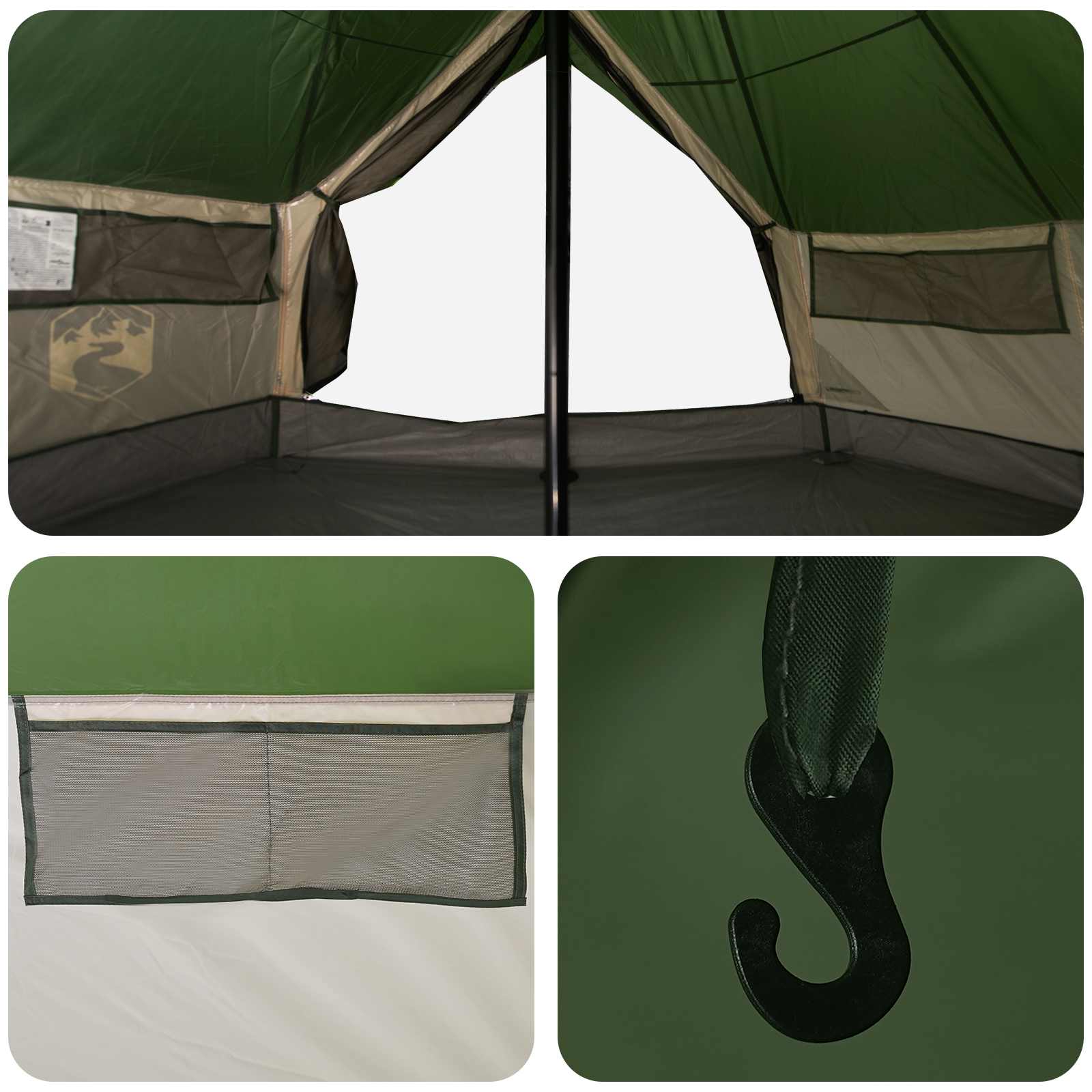 Tipi Zelt mit Dach Grün 700 x 700 x 395 cm Polyester und Stahl