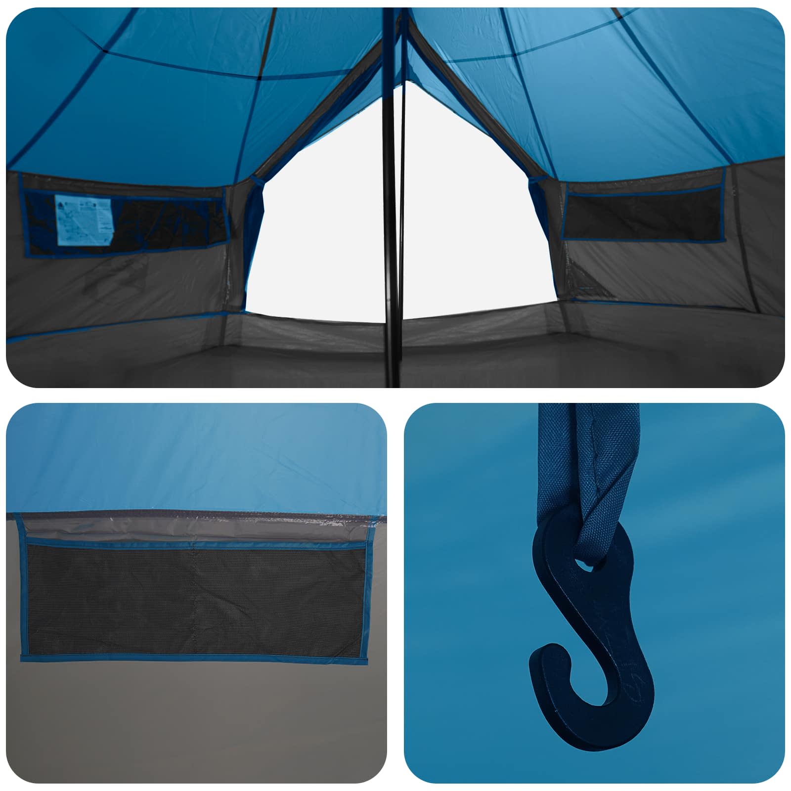 Tipi Zelt mit Dach Blau 700 x 700 x 395 cm Polyester und Stahl