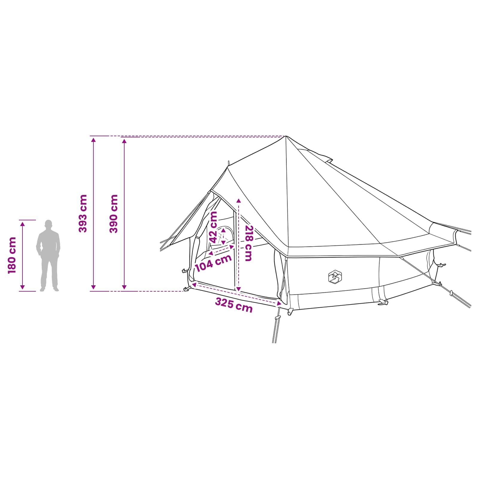 Tipi Zelt mit Dach Grau und Orange 700 x 700 x 395 cm