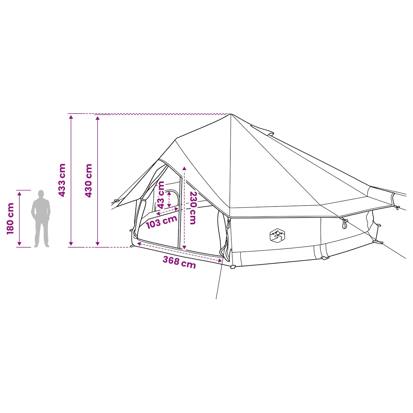 Tipi Zelt mit Dach Grau und Orange 800 x 800 x 430 cm