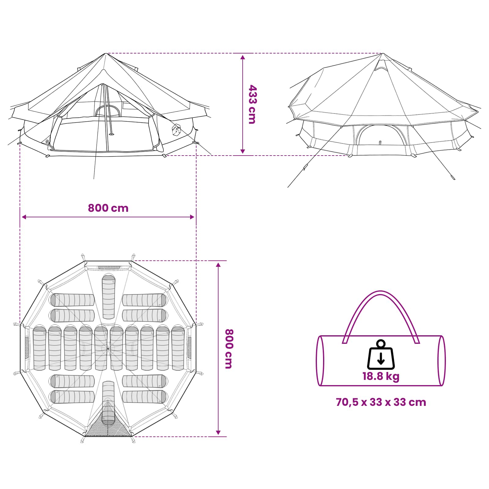 Tipi Zelt Olivegrün 800 x 800 x 430 cm Polyester und Stahl