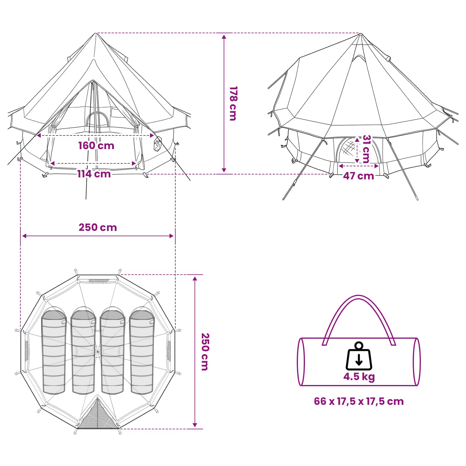 Tipi Zelt mit Dach Grün 250 x 250 cm Polyester und Stahl