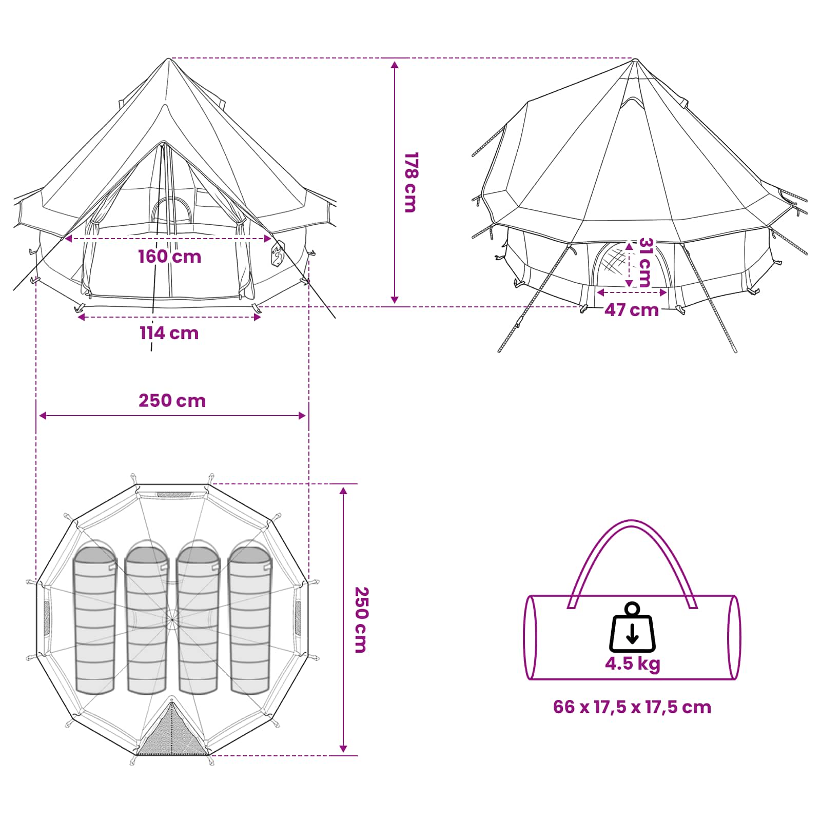 Tipi Zelt Grau und Orange 250 x 250 cm Polyester und Stahl