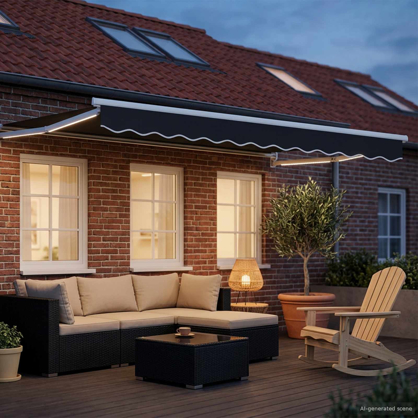 Manuelle Gelenkarmmarkise mit LEDs Anthrazit und Weiß 2,5 x 2 m