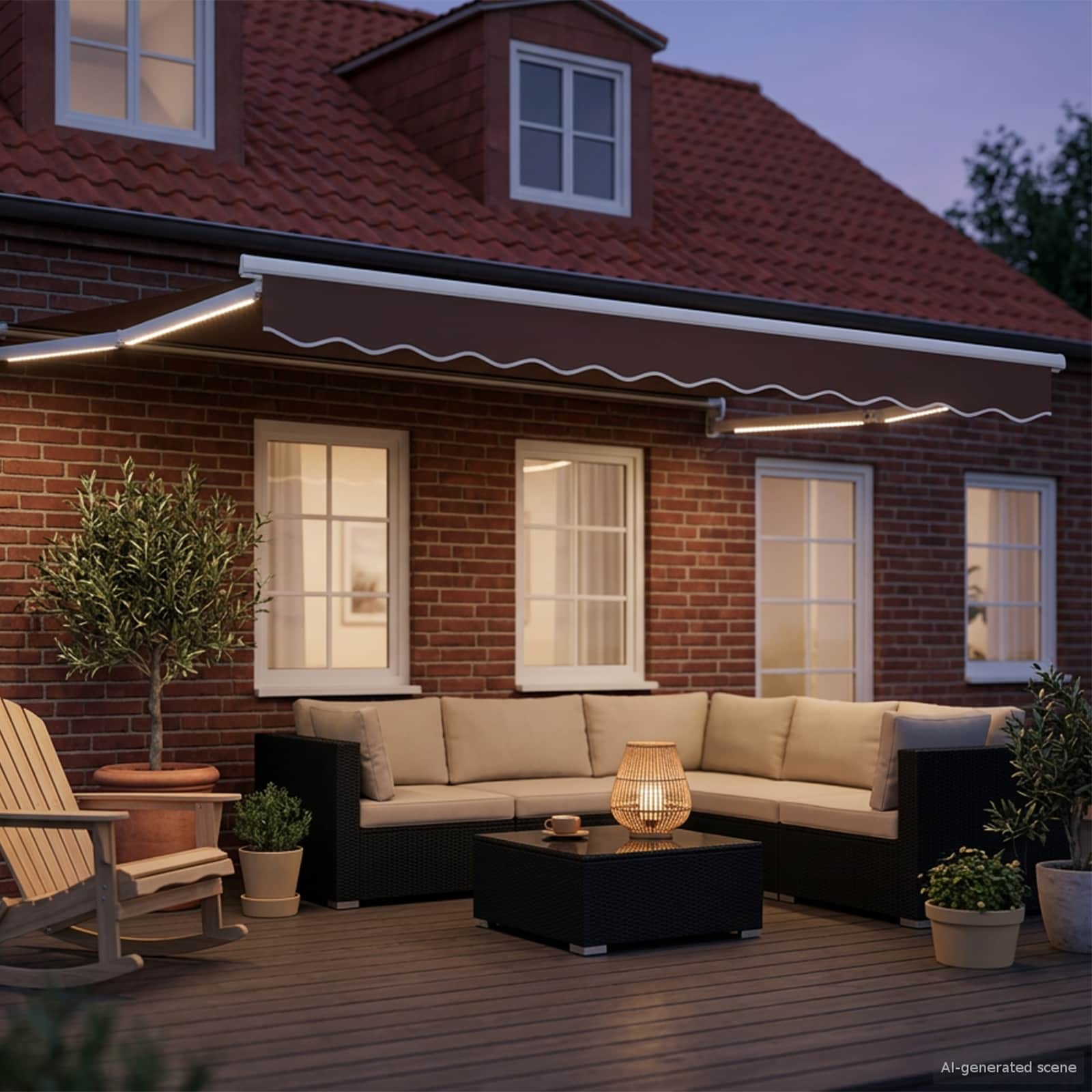 Manuelle Gelenkarmmarkise mit LEDs Braun und Weiß 2,5 x 2 m
