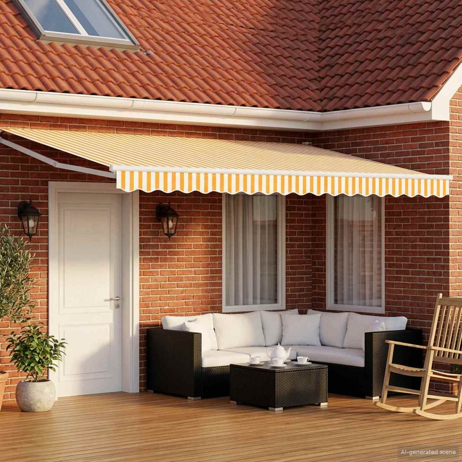 Manuelle Gelenkarmmarkise mit LEDs Gelb und Weiß 4 x 2 m