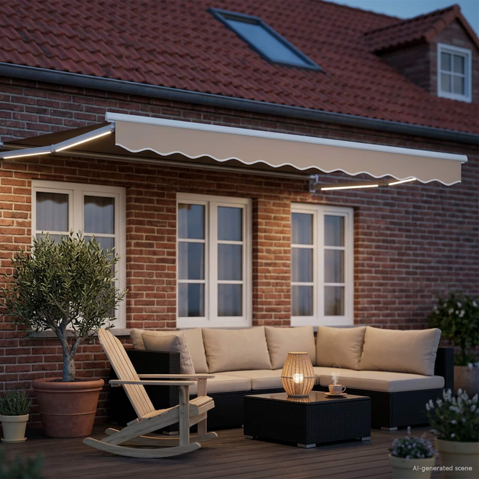 Manuelle Gelenkarmmarkise mit LEDs Beige und Weiß 3 x 2,5 m