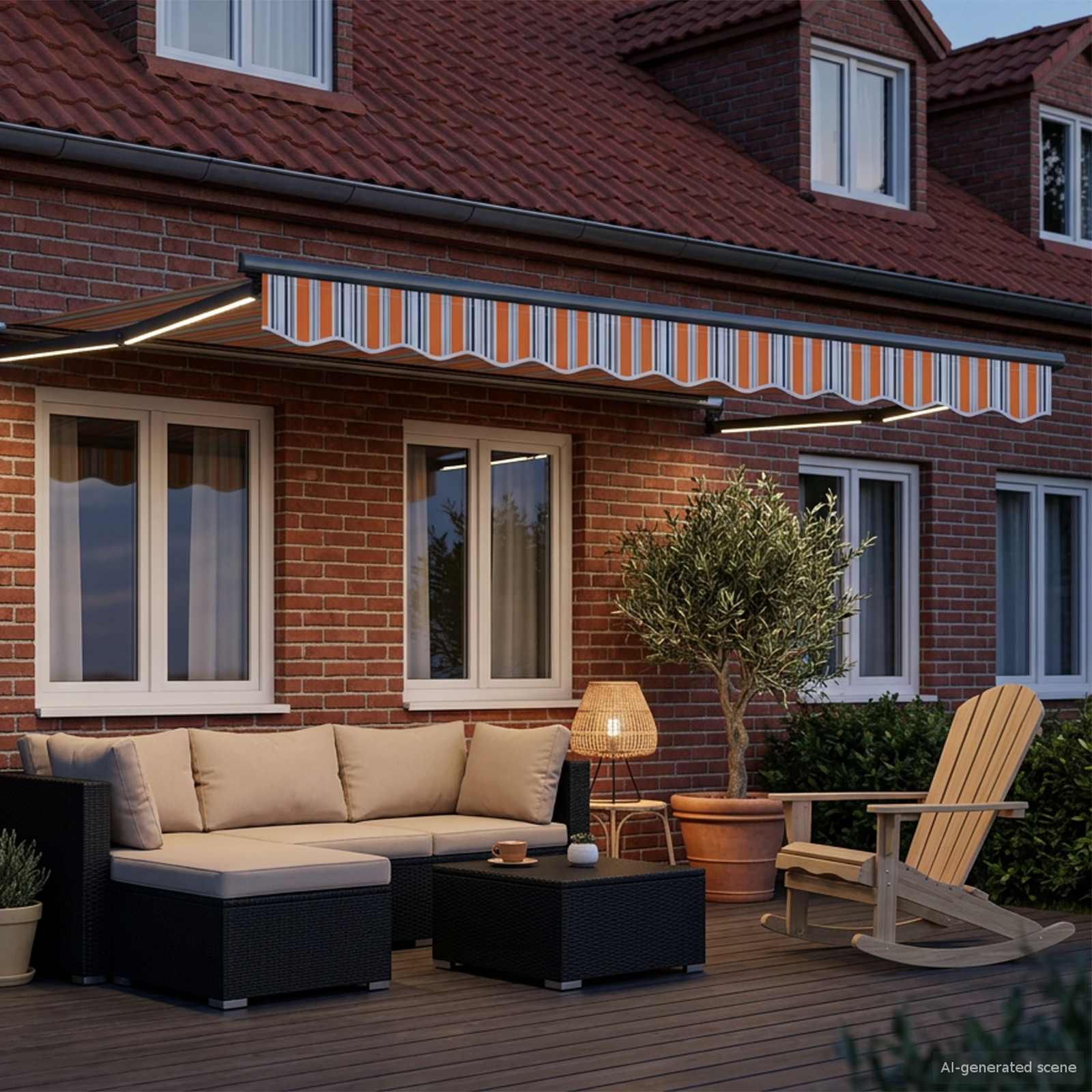 Manuelle Gelenkarmmarkise mit LEDs 3 x 2,5 m