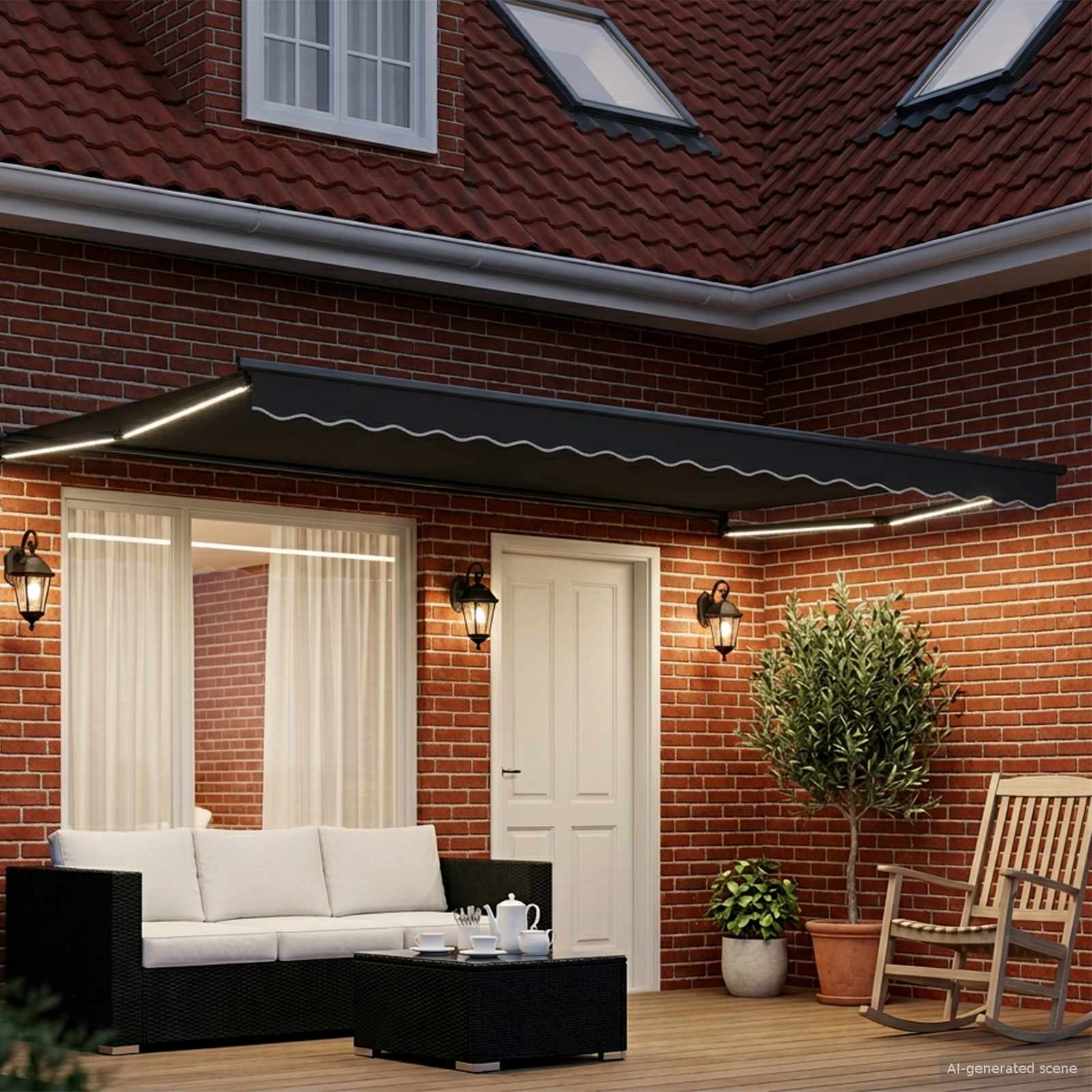 Manuelle Gelenkarmmarkise mit LEDs Anthrazit 5 x 3 m