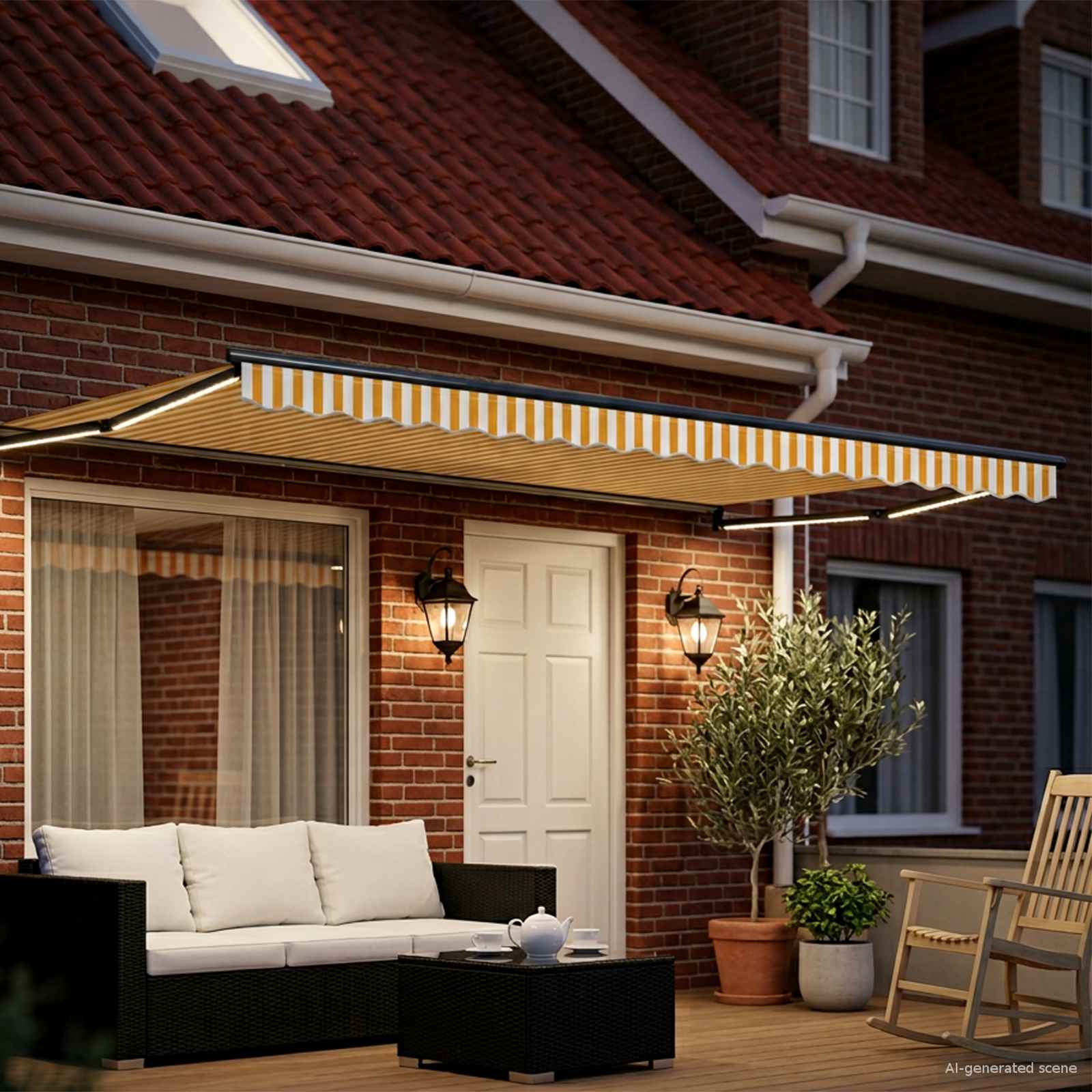 Elektrische ausziehbare Markise Orange und Weiß 4,5 × 3 m