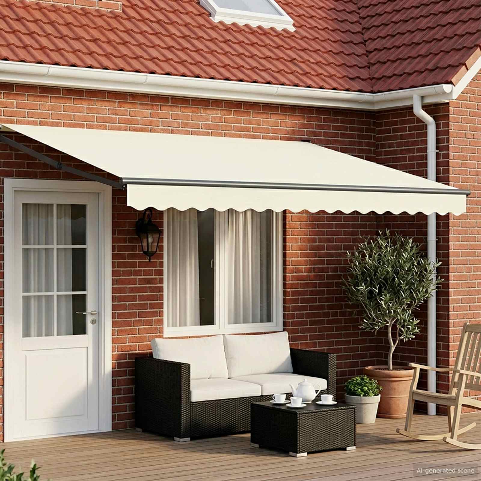 Elektrische ausziehbare Markise Creme und Anthrazit 4,5 × 3 m