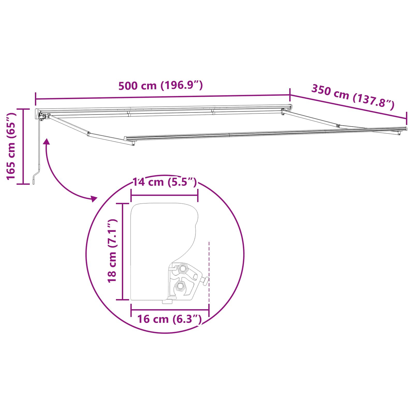 Manuell einziehbare Markise Gelb und Weiß 5 x 3,5 m