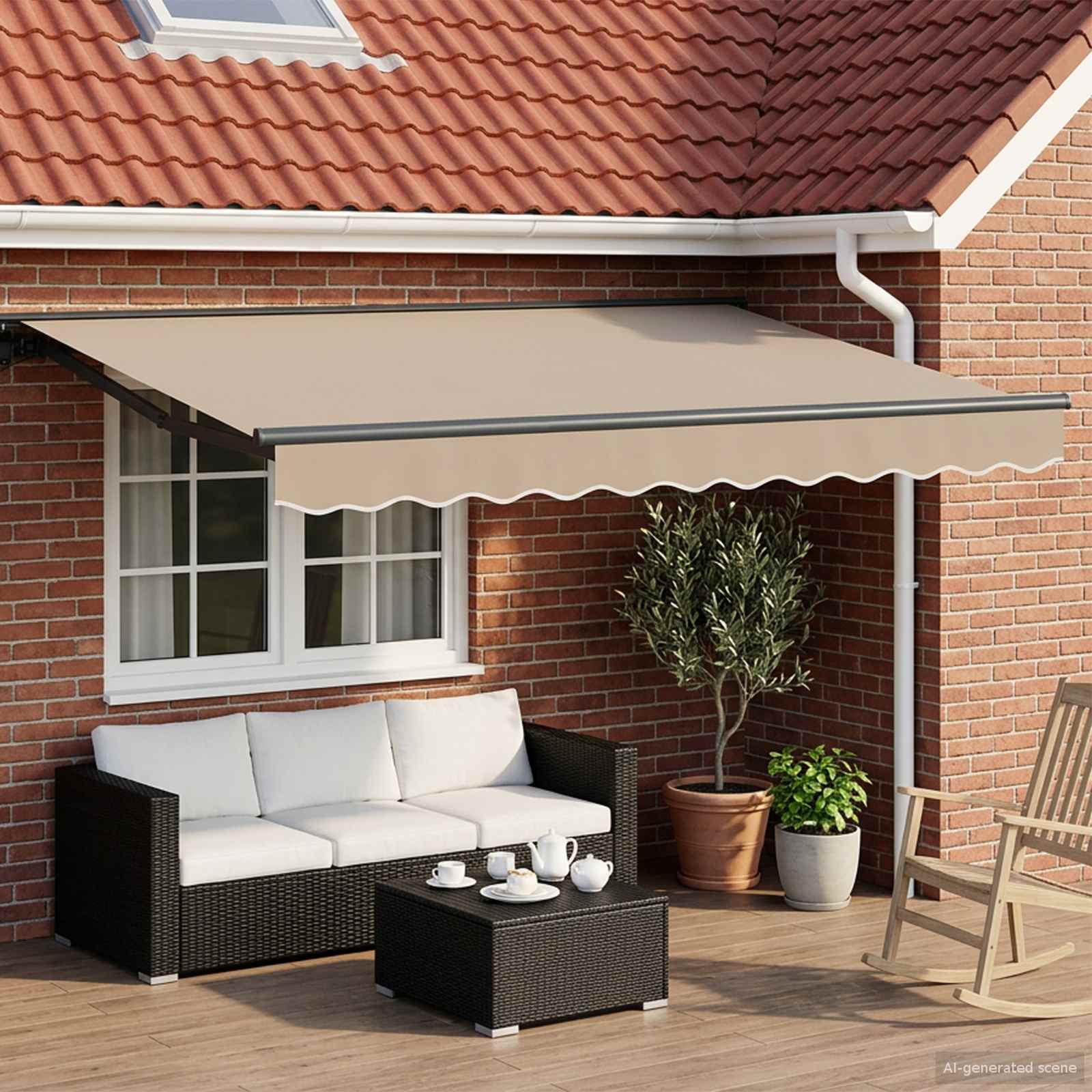 Manuell einziehbare Markise Beige 3,5 x 2 m