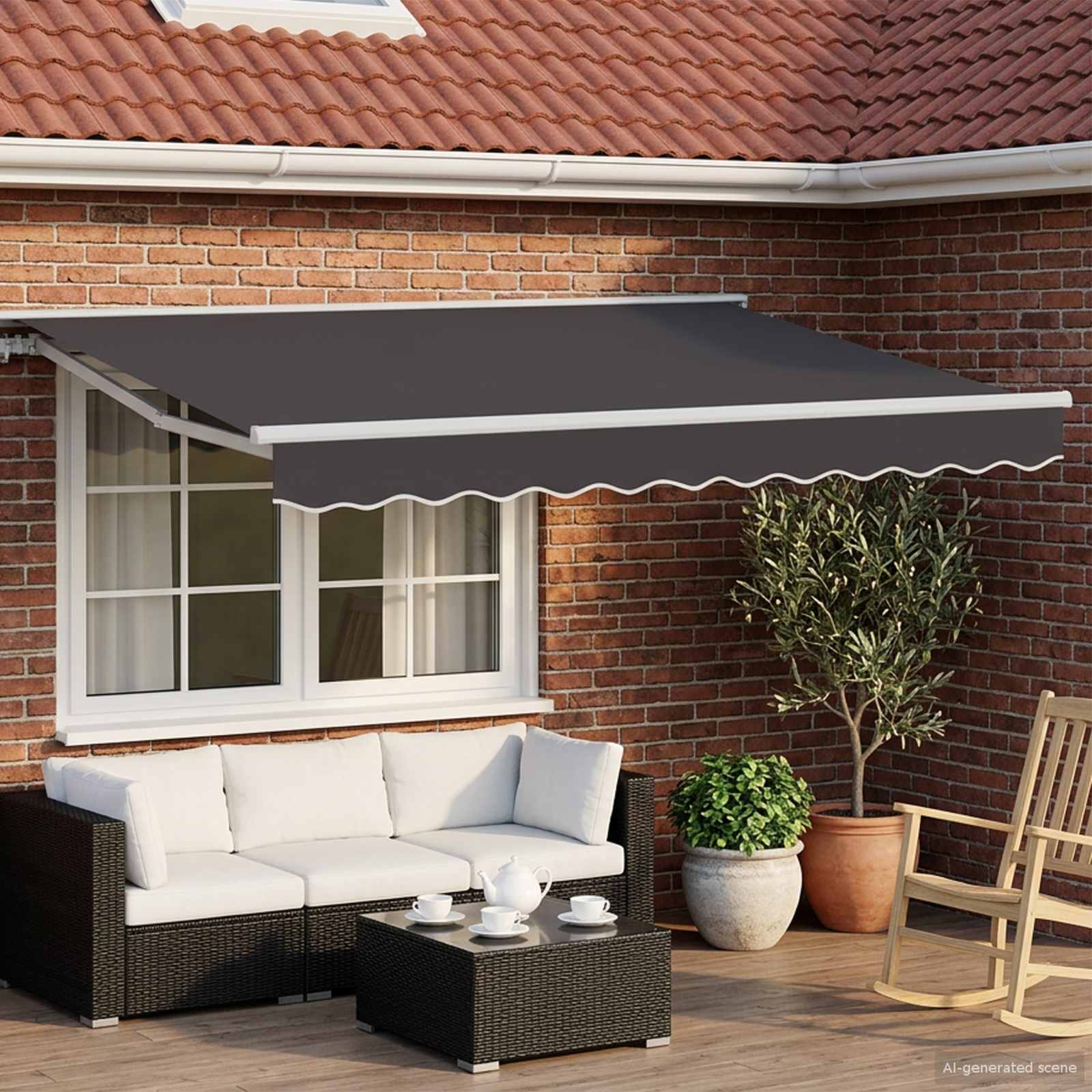 Manueller Markisenrahmen mit LEDs Weiß und Anthrazit 3,5 x 2 m