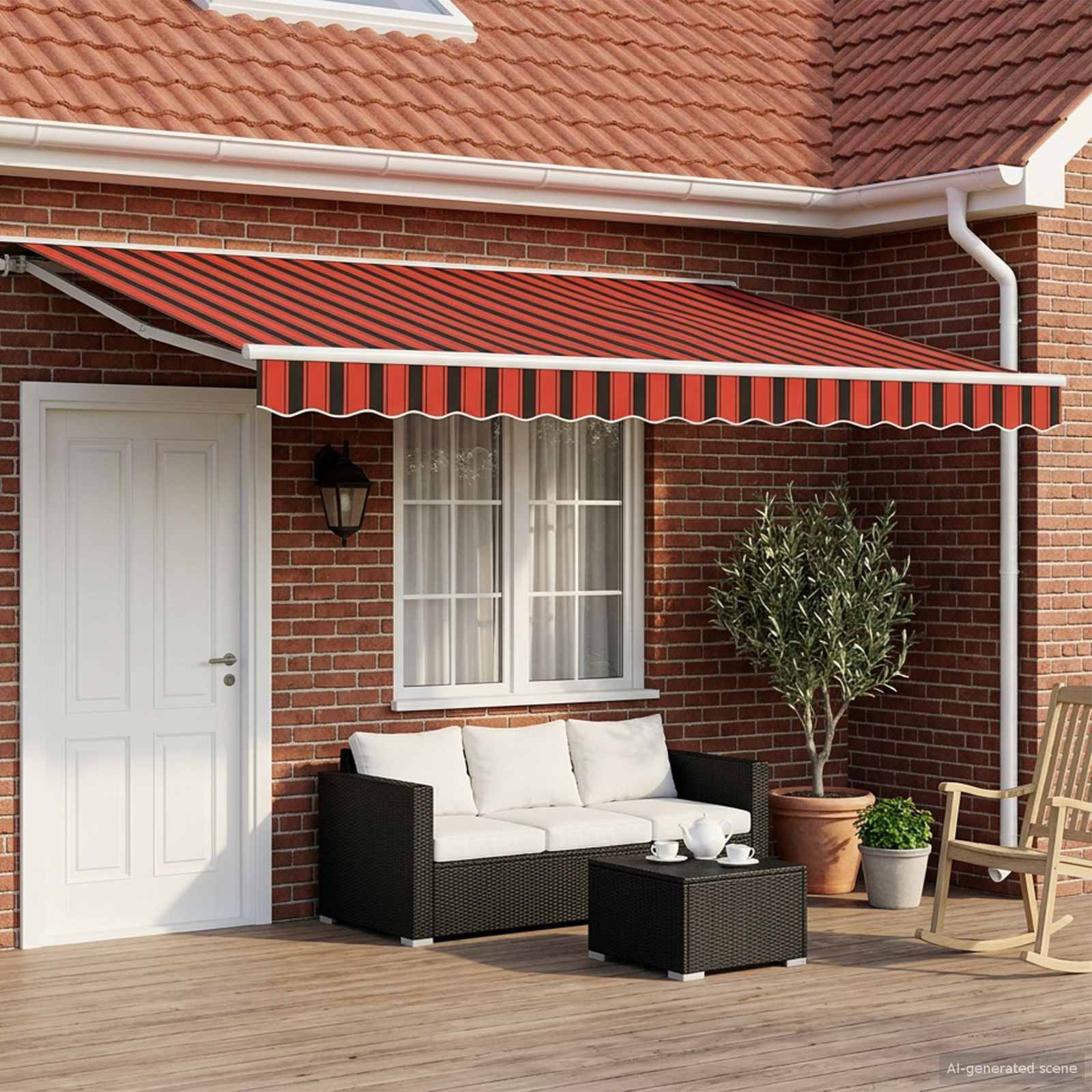 Elektrische ausziehbare Markise Orange, Schwarz und Gelb