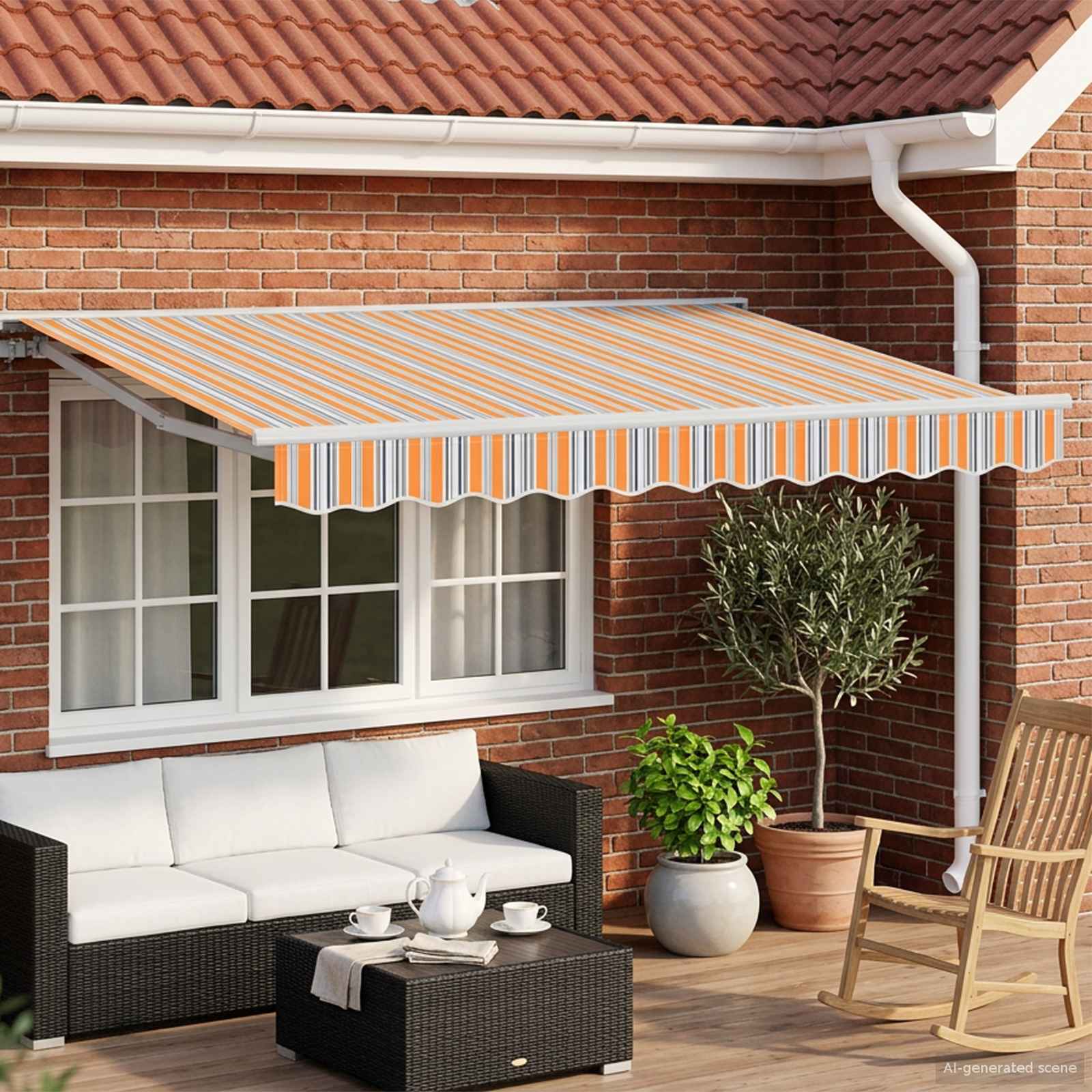 Elektrische ausziehbare Markise Blau, Orange, Weiß 3 x 2,5 m