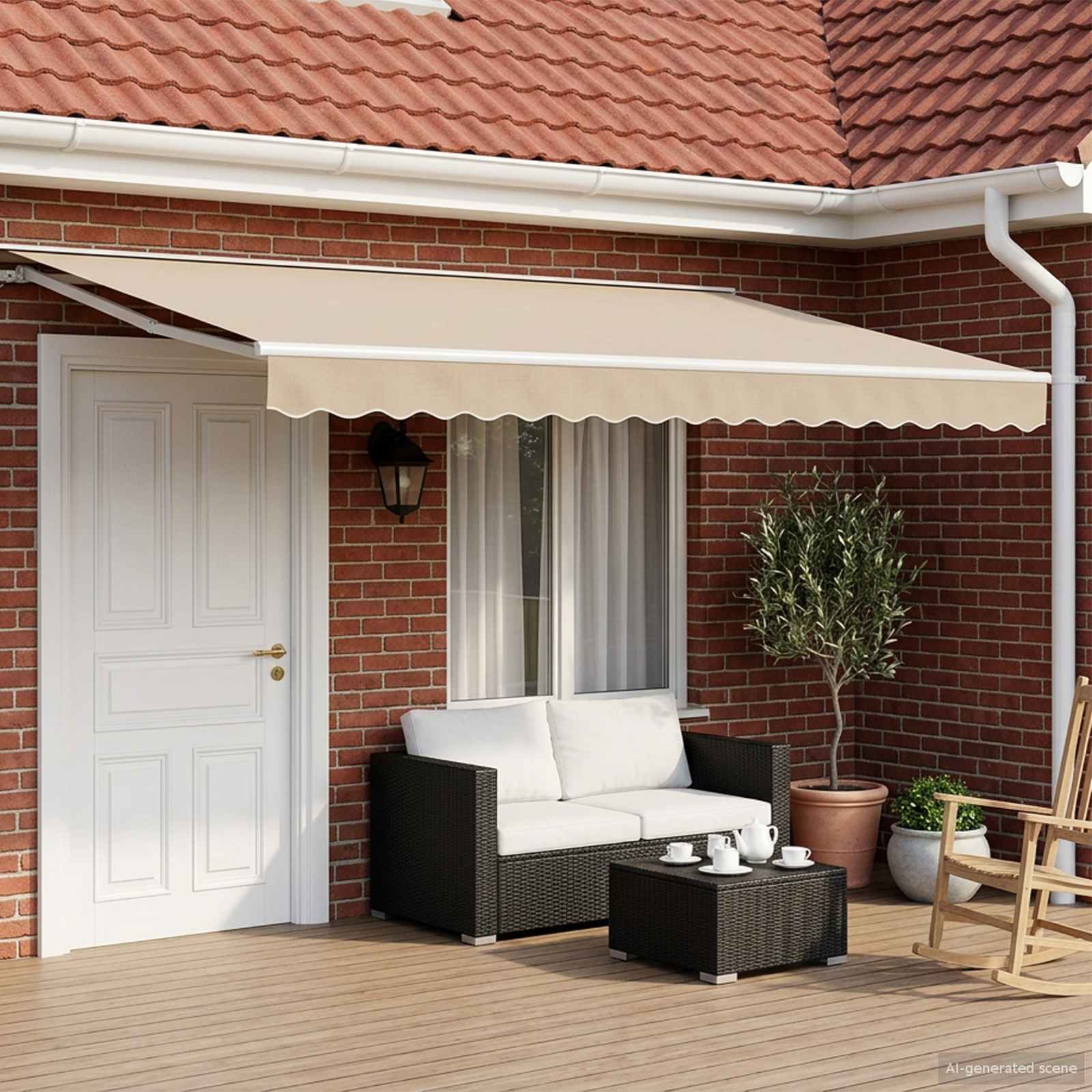 Elektrische ausziehbare Markise Beige und Weiß 4 × 3,5 m