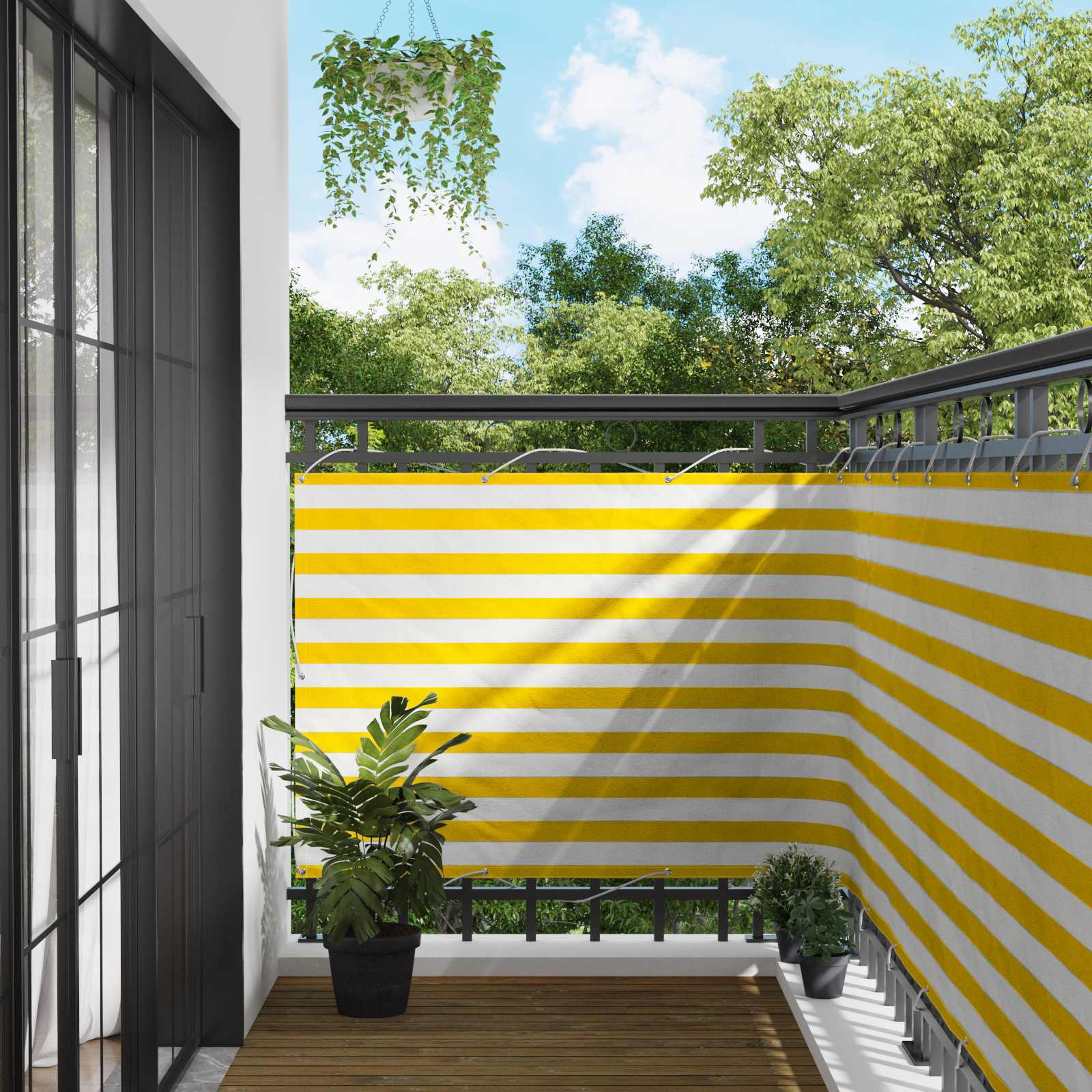 Balkonsichtschutz Gelb und Weiß 110 x 500 cm Oxford-Stoff