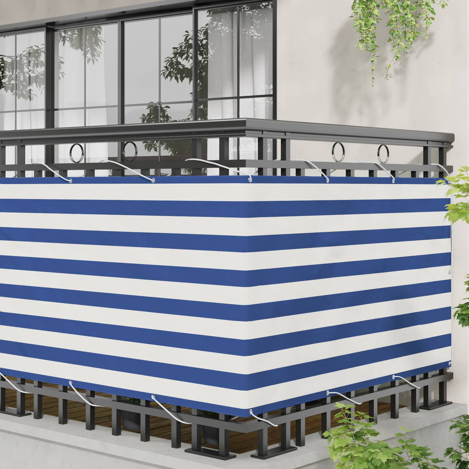 Balkonsichtschutz Blau und Weiß 100 x 700 cm Oxford-Stoff