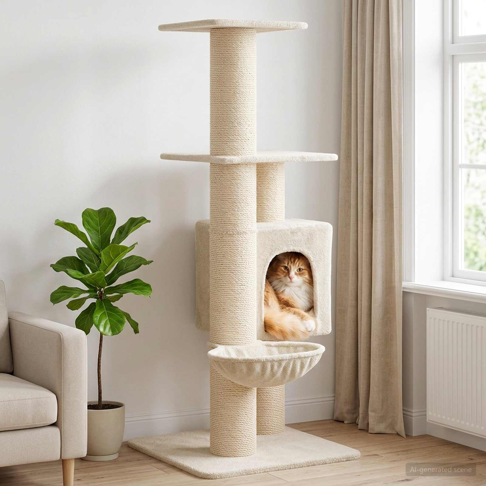 Katzennbaum mit Sisal-Kratzsäulen Creme 137 cm