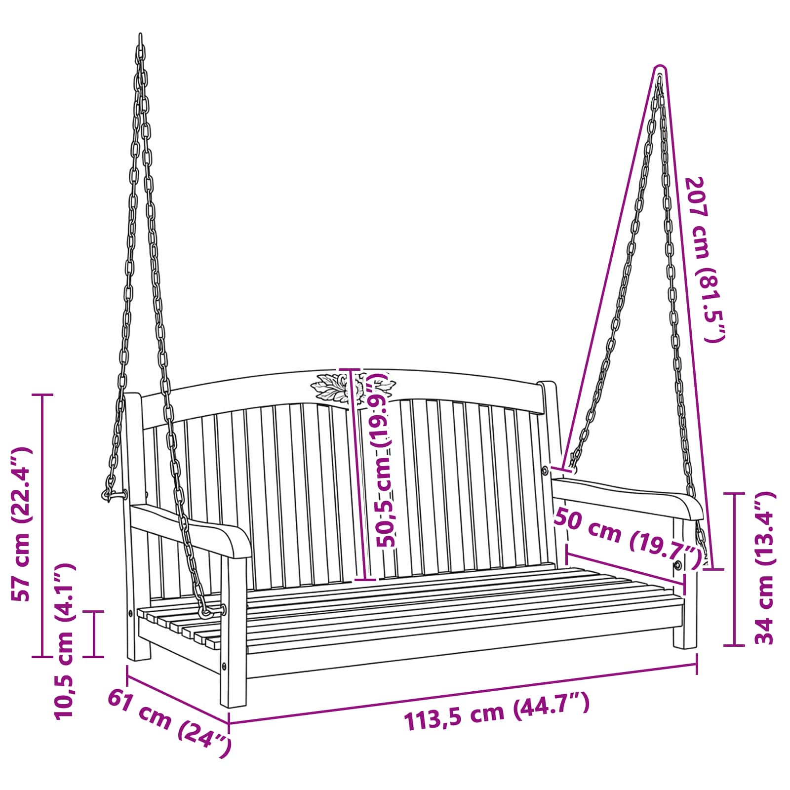 Schaukelbank Natur 114 x 61 x 61,5 cm Massivholz Teak