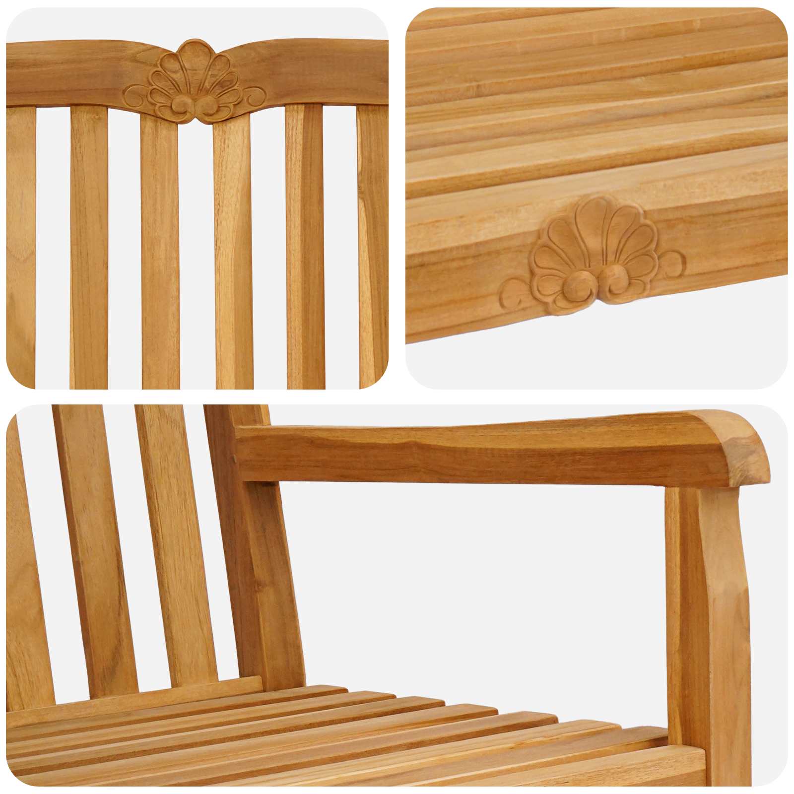 Handgefertigte Rosenbank Natur 114 x 60 x 95 cm Massivholz Teak