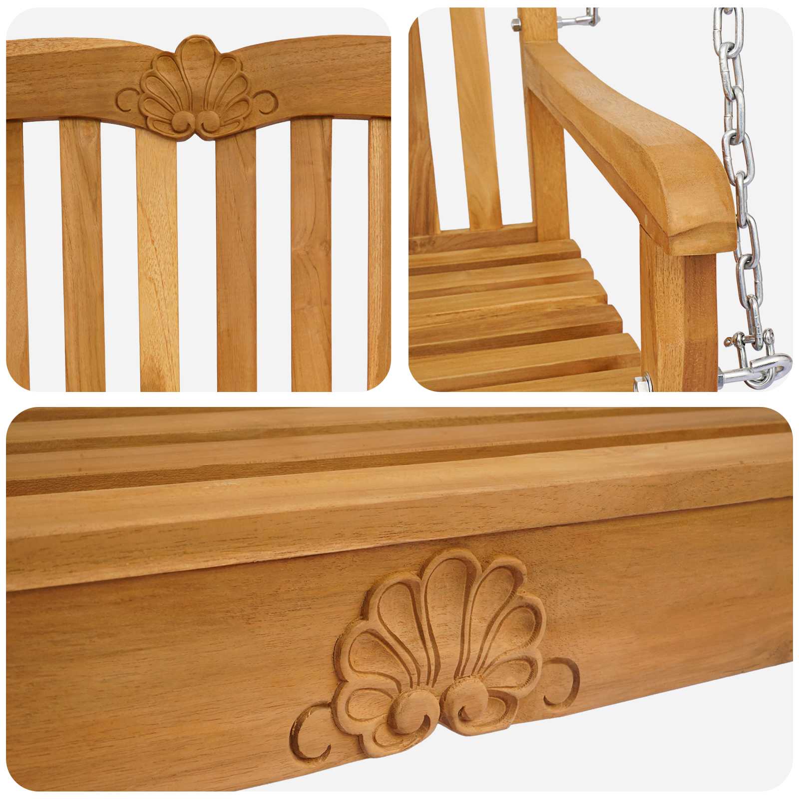 Schaukelbank Natur 114 x 60 x 60,5 cm Massivholz Teak