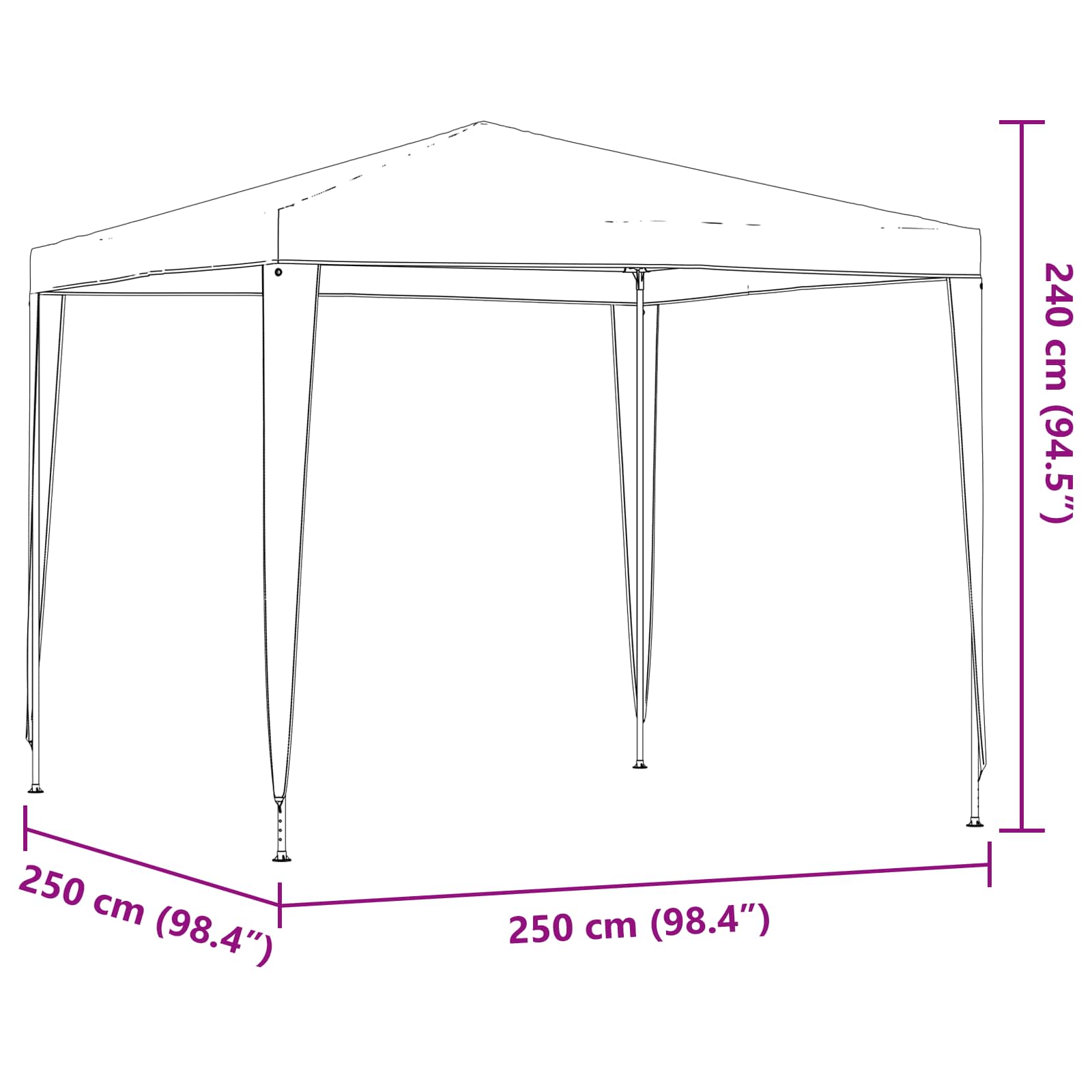 Party-Zelt 250 x 250 x 240 cm Hellgrau PE und Stahl