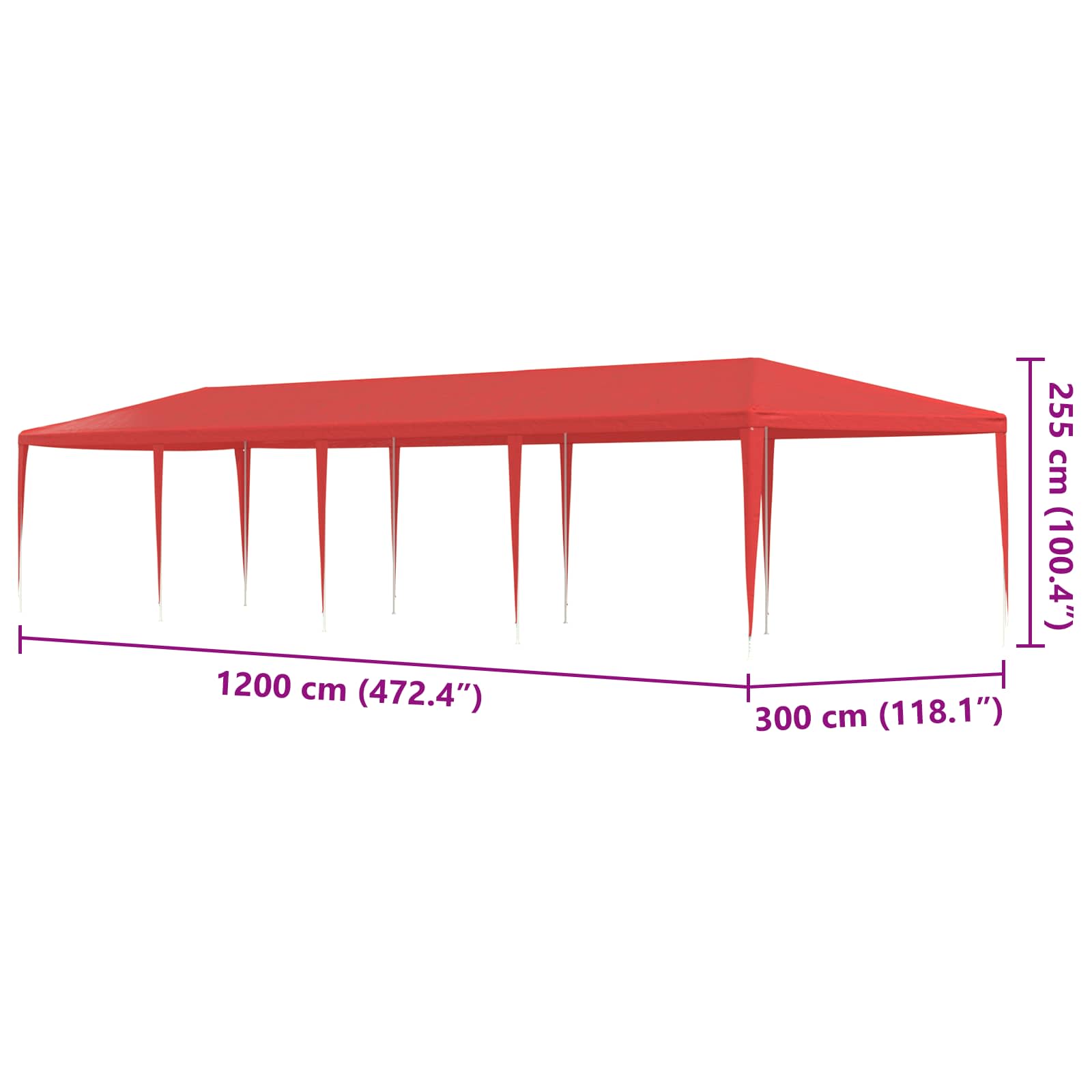 Partyzelt Rot 1200 x 300 x 255 cm PE und Stahl