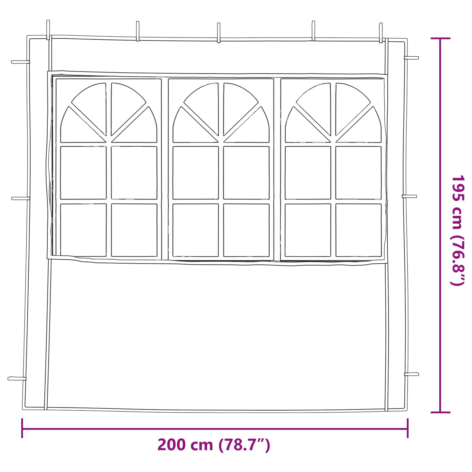 Party Zelt Seitenteil 2 pcs 200 x 195 cm Grün PE und Stahl