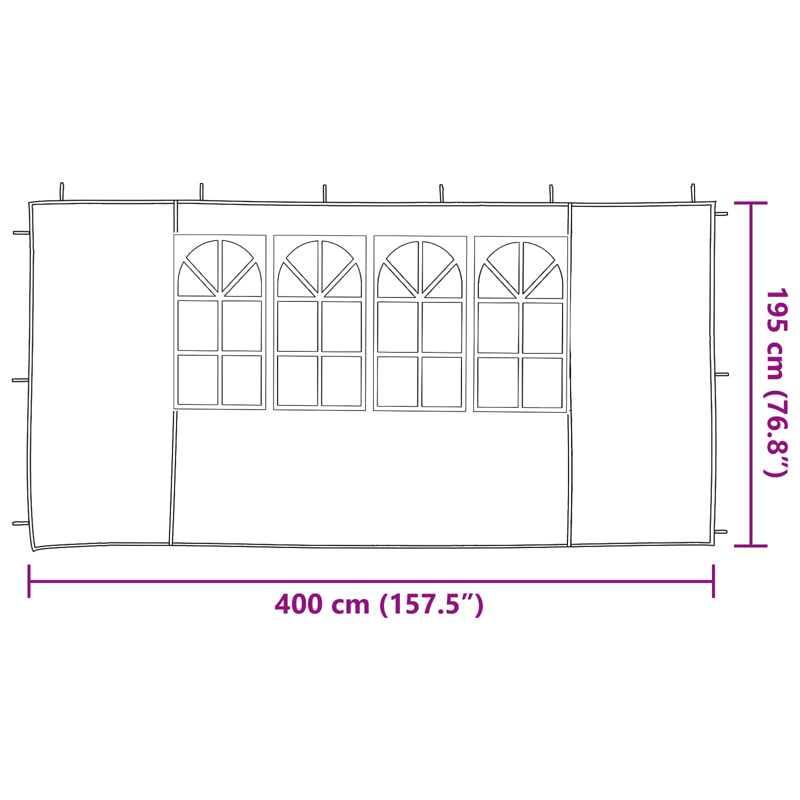 Party Zelt Seitenteil 2 pcs 400 x 195 cm Rot PE und Stahl