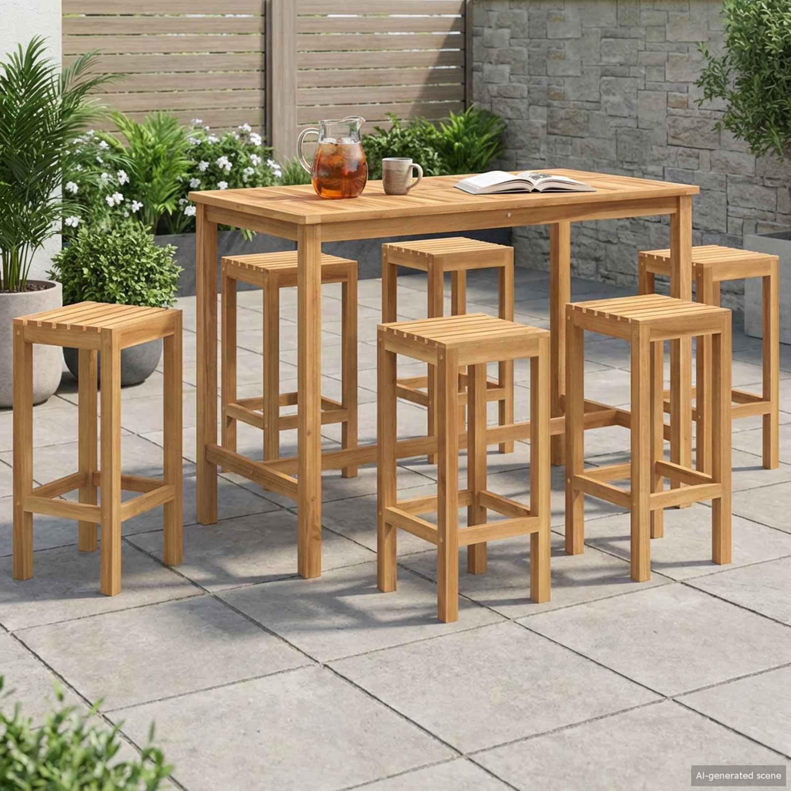 Outdoor Bar Set 7 pcs Unbehandelt Massivholz Teak