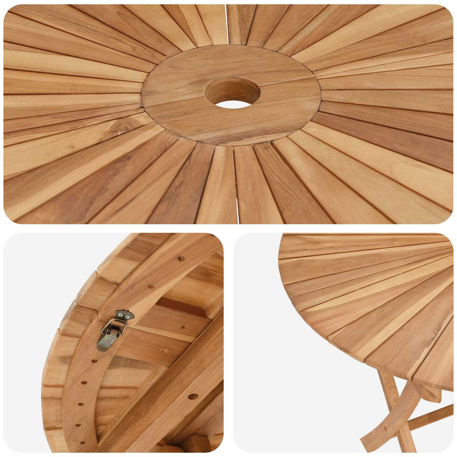 Klappbarer Gartentisch Natur Ø 110 x 75 cm Teak-Massivholz