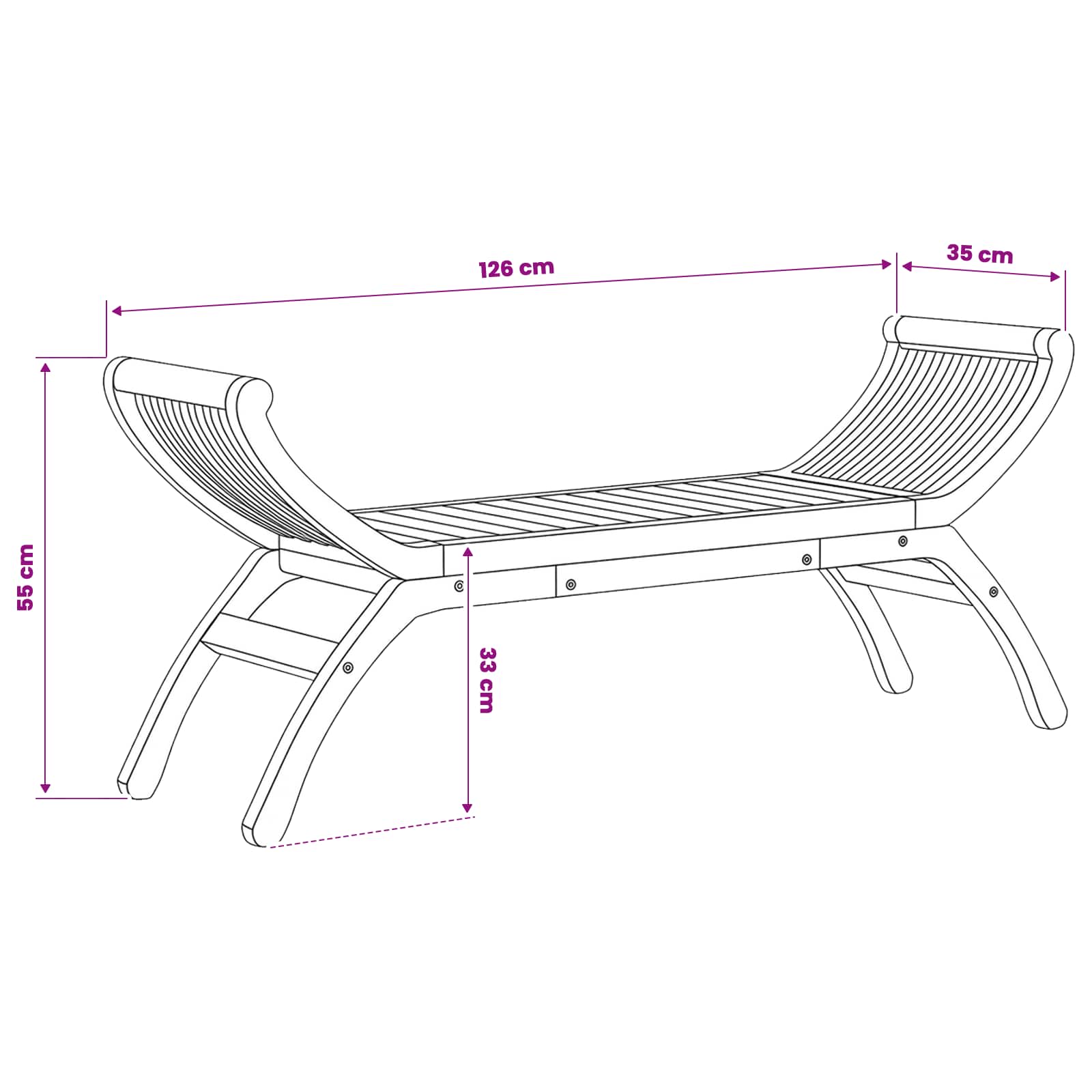 Gartenbank 2-Sitzer 126 cm Massivholz Teak Natur