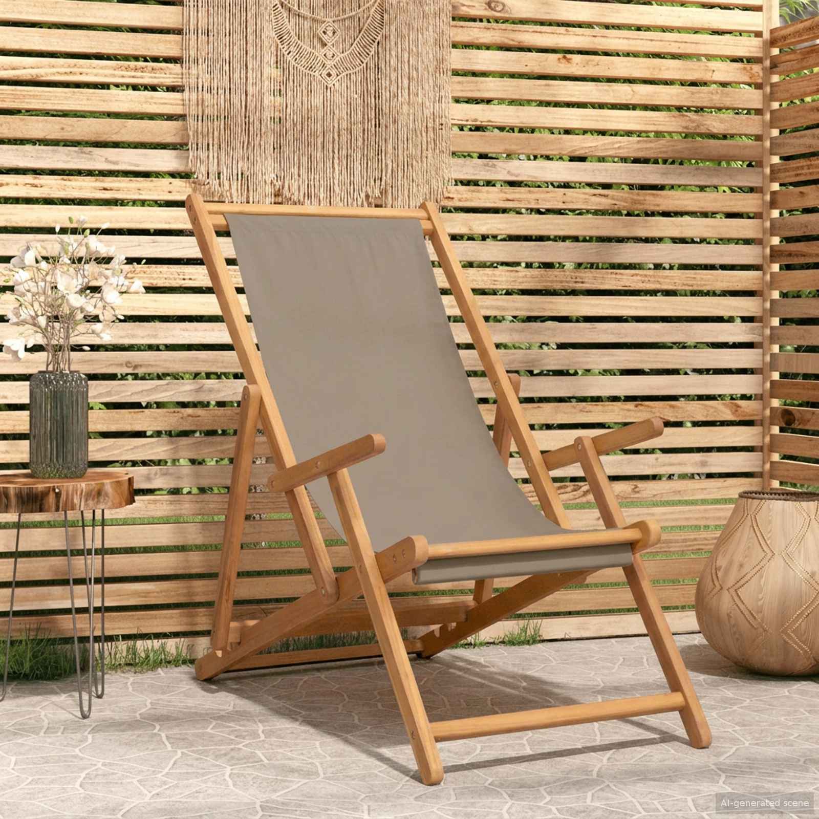 Liegestuhl Taupe Massivholz Teak