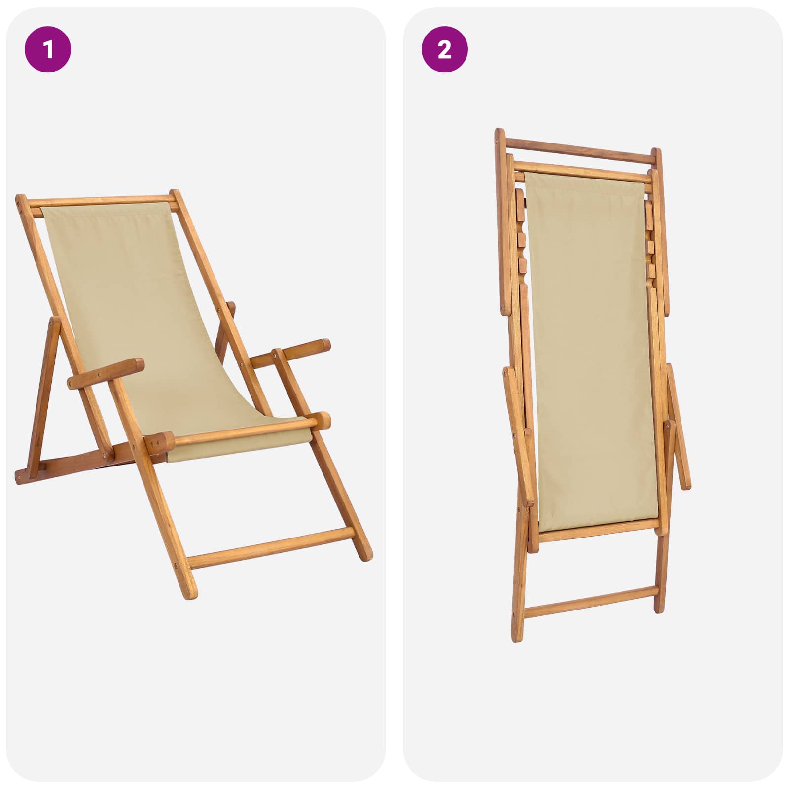 Liegestuhl Beige Massivholz Teak
