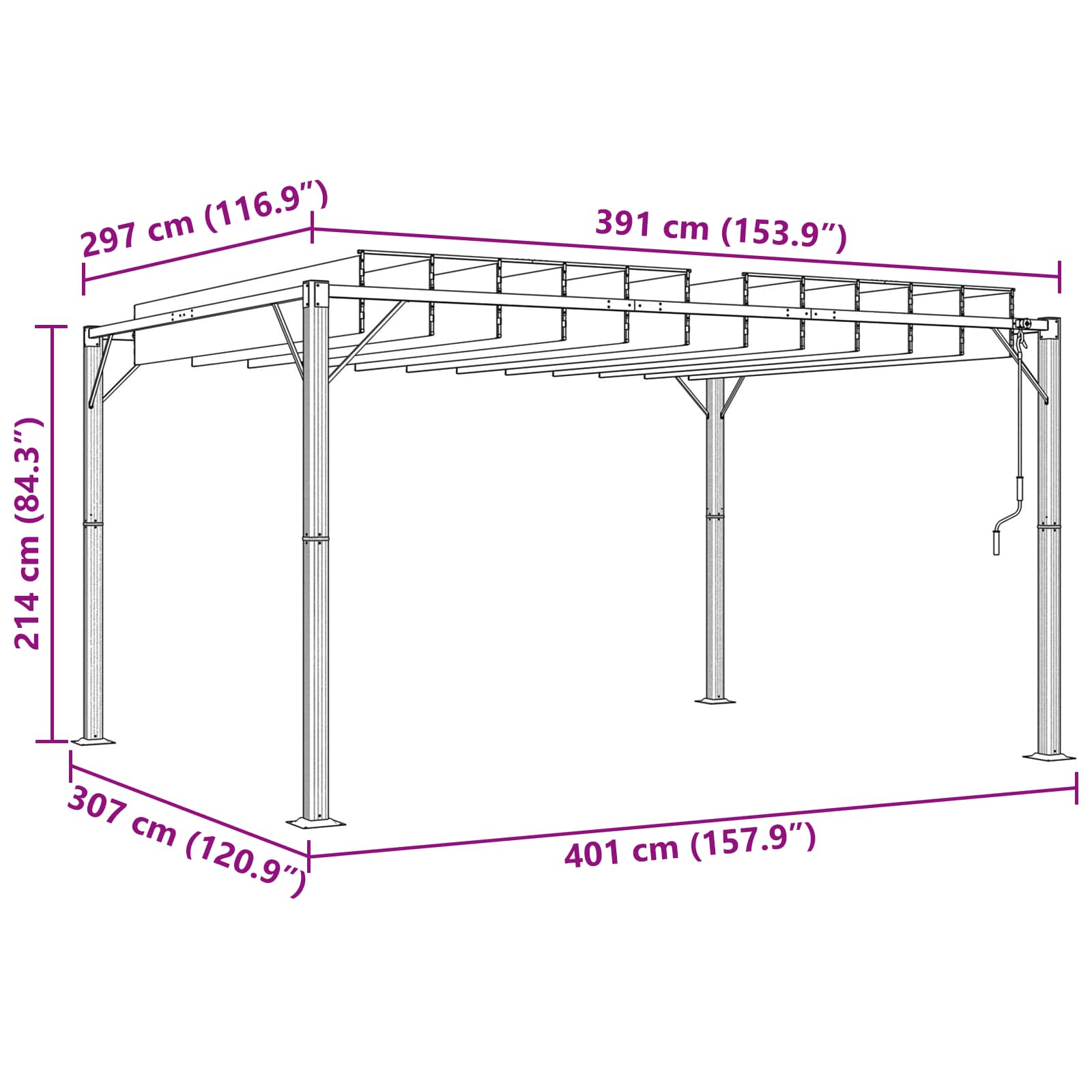 Gazebo mit Lamellen-Dach Grün 3 x 4 x 2,14 m